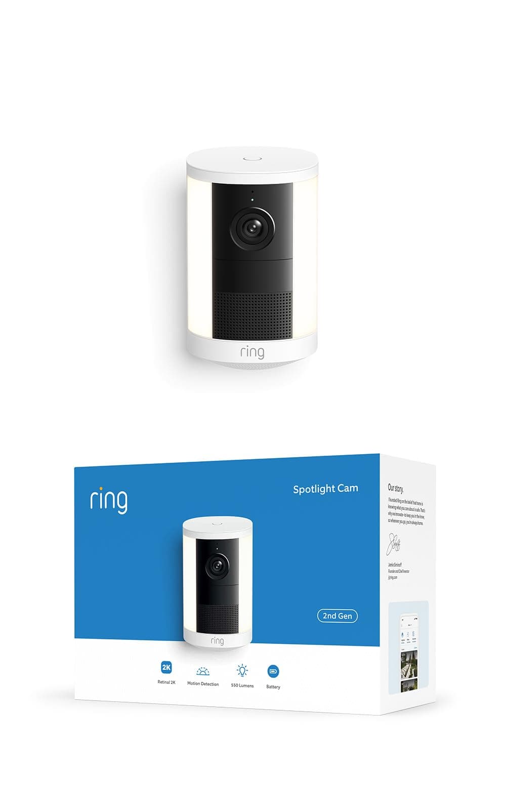 Ring Spotlight Cam 2K (newest model), Battery, Home or business security, Wide-Angle Retinal 2K Video, 6x Enhanced Zoom, Motion-Activated Spotlights, White — product image 1