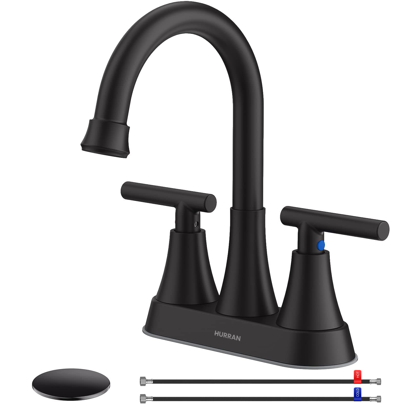 Matte Black Bathroom Faucet, Hurran 4 inch Centerset 2-Handle Lead-Free — product image 1