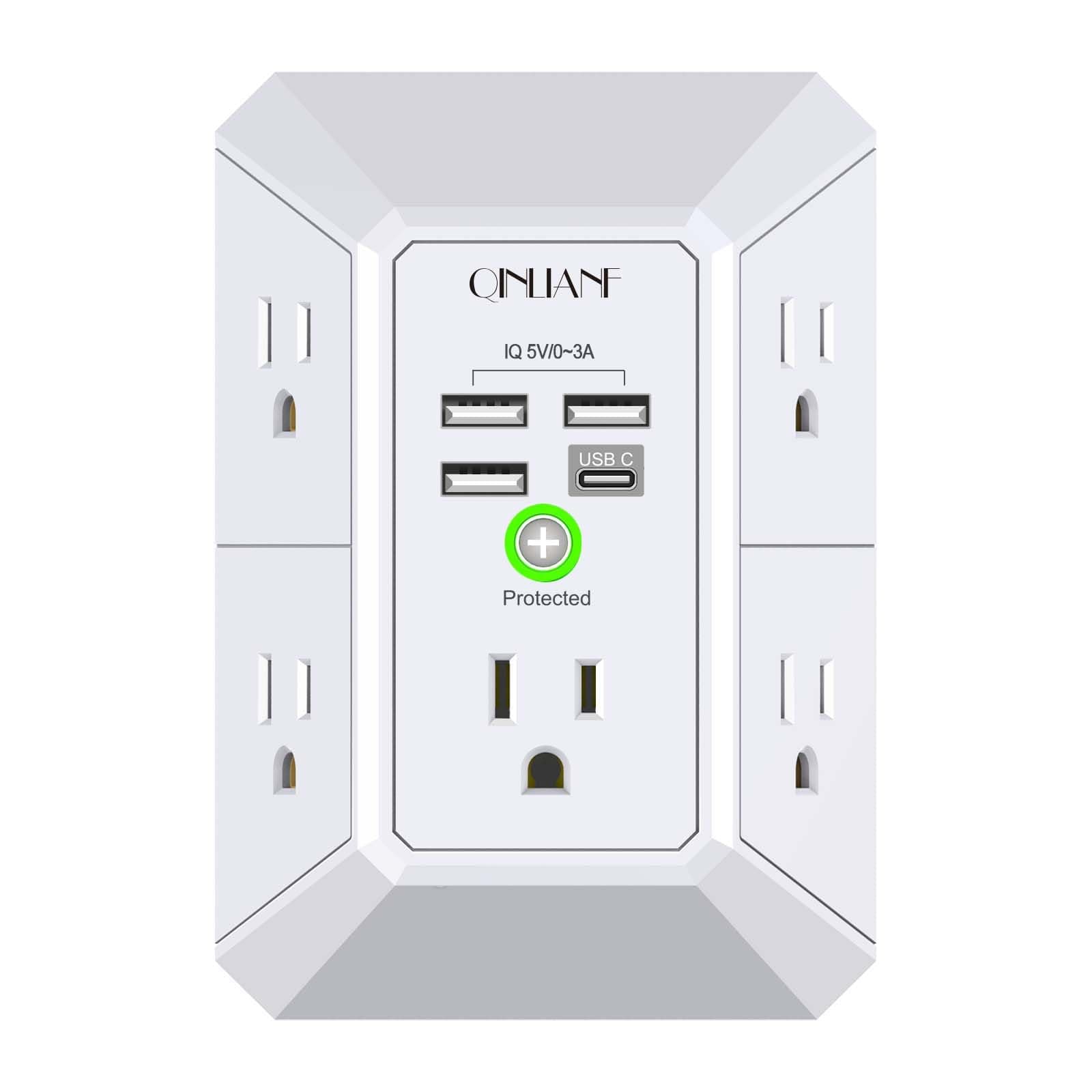Wall Charger, Surge Protector, QINLIANF 5 Outlet Extender with 4 USB Ports — product image 1