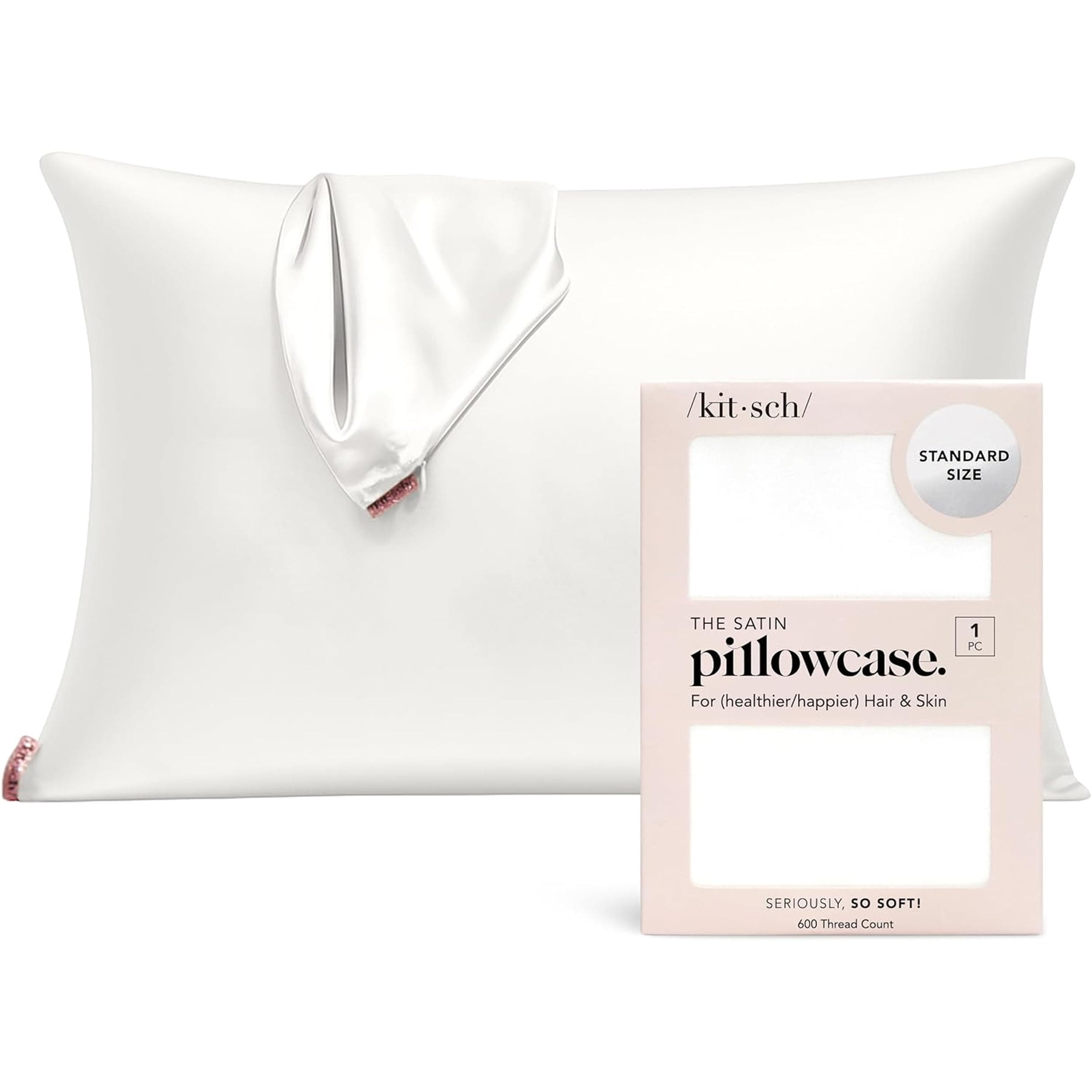 Kitsch Satin Pillowcase with Zipper - Standard Size, Ivory — product image 1