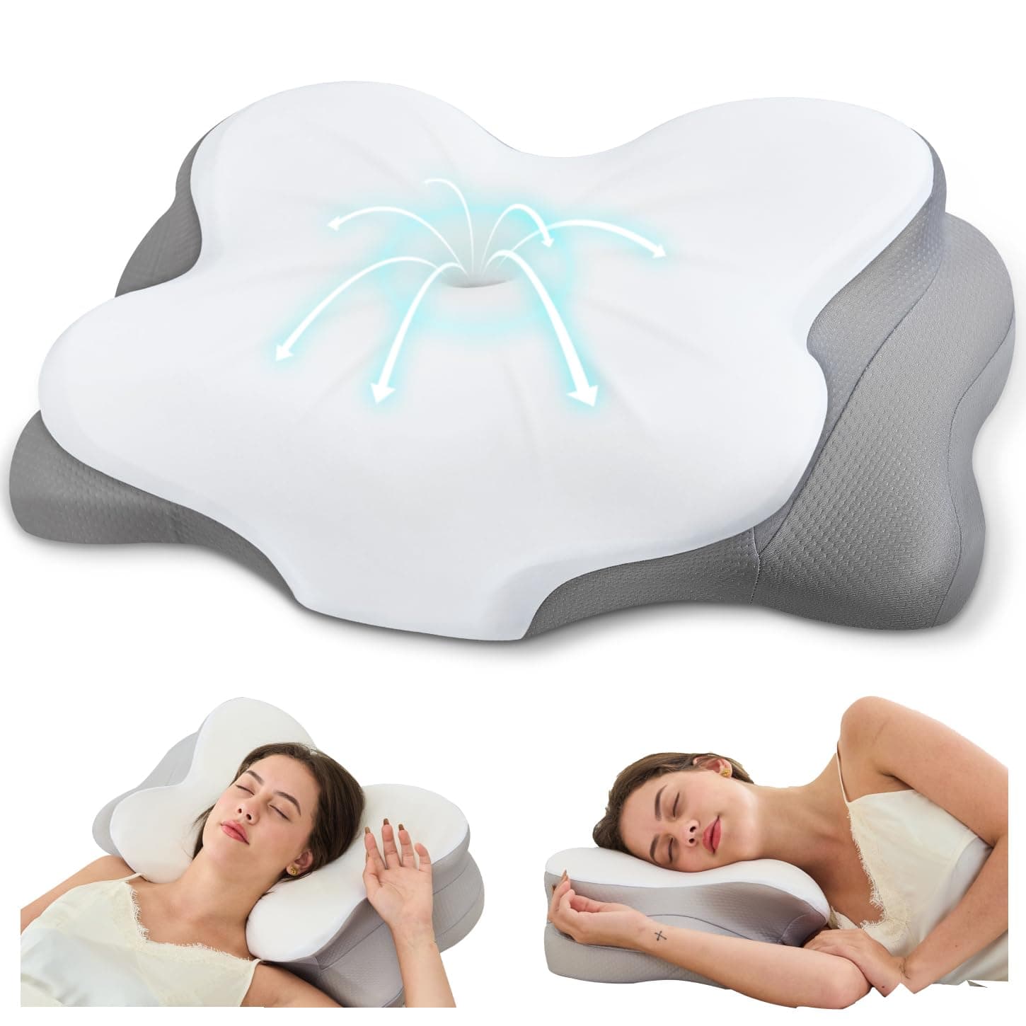CosBed Cervical Neck Pillow, Memory Foam Pillow with Dual Height, White — product image 1