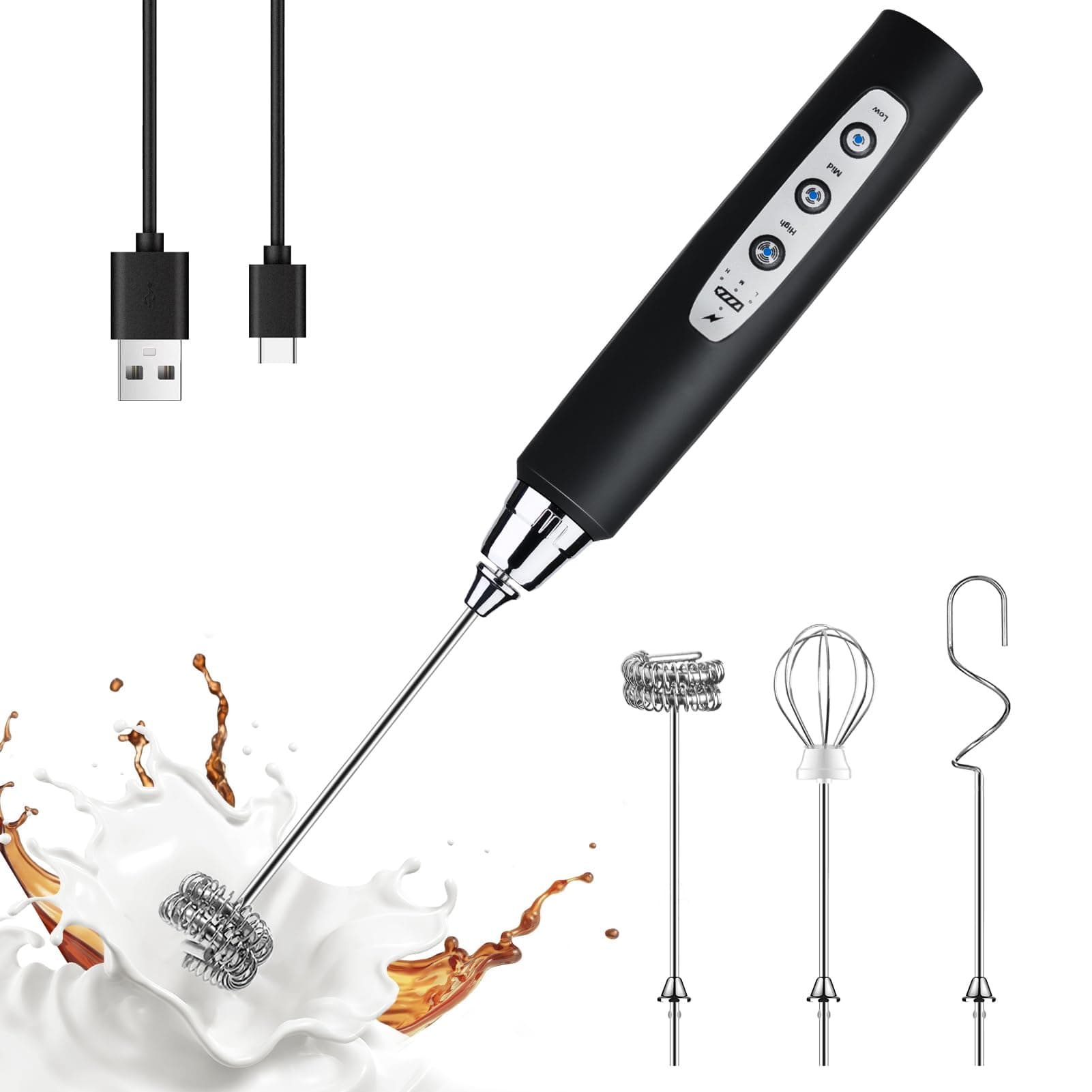 YUSWKO Handheld Milk Frother Wand for Coffee, Rechargeable Electric Whisk — product image 1