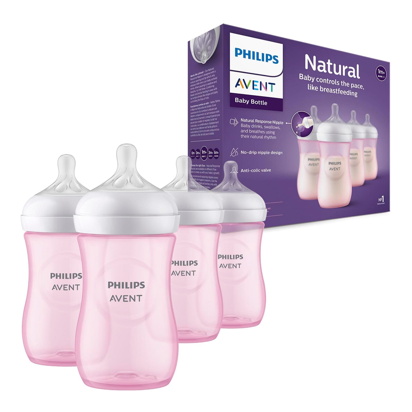 Philips Avent Natural Baby Bottles, Medium Flow, 9 oz, BPA-Free, 4-Pack — product image 1