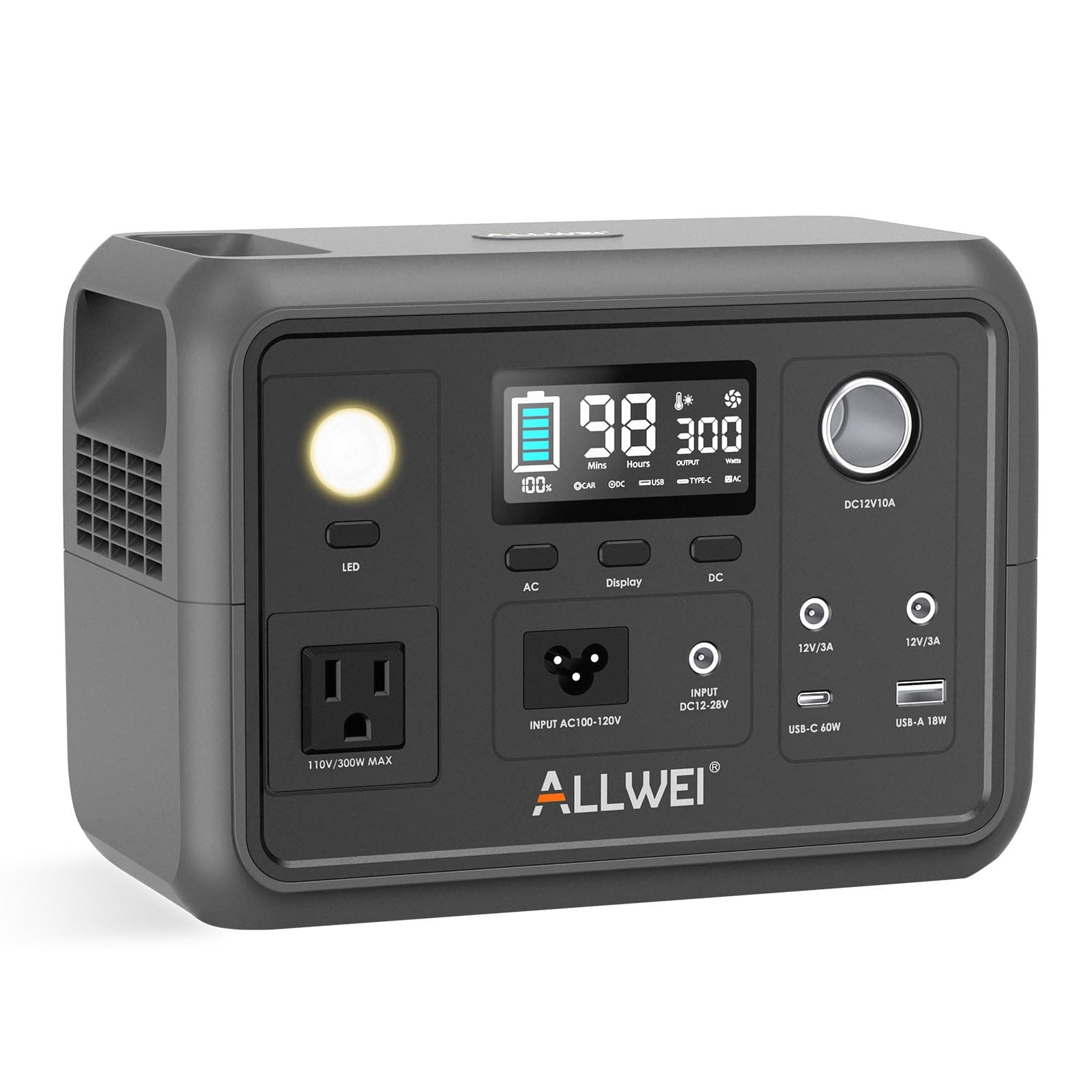ALLWEI Portable Power Station 300W, 256Wh Solar Generator LiFePO4 Battery — product image 1