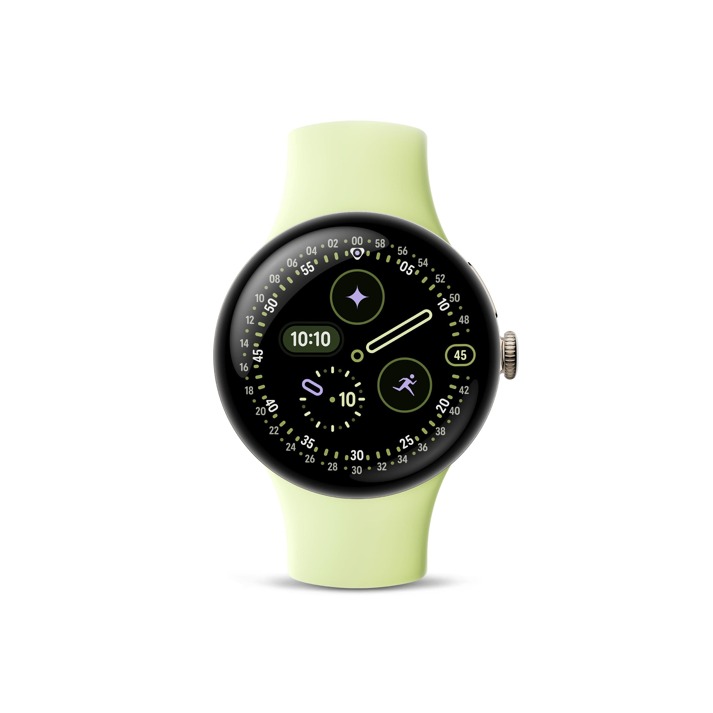 Google Pixel Watch 4 (41mm) - Android Smartwatch with HR and Sleep Tracking - 2 Years of Data Included - 30hr Battery - Fitness Tracking - Champagne Gold Aluminum Case - Lemongrass Active Band - LTE — product image 1