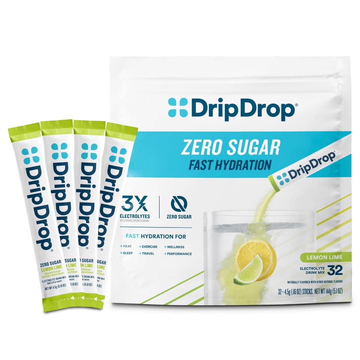 DripDrop Hydration Sugar Free Electrolyte Packets, Lemon Lime, 32 Count — product image 1