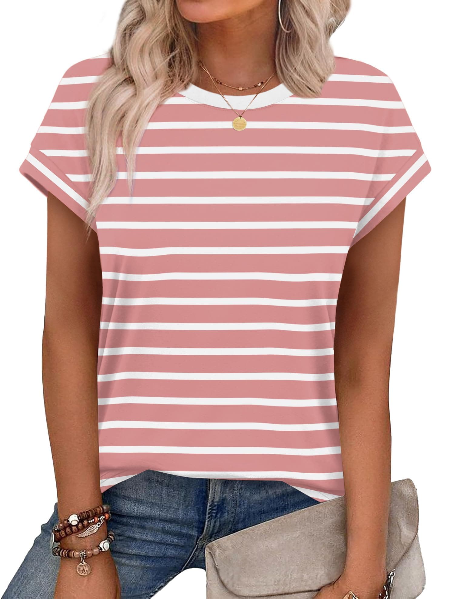 Alaroo Womens Summer Tops Short Sleeve Shirts Crew Neck Cute Trendy Tunic Blouses (S-3XL) — product image 1