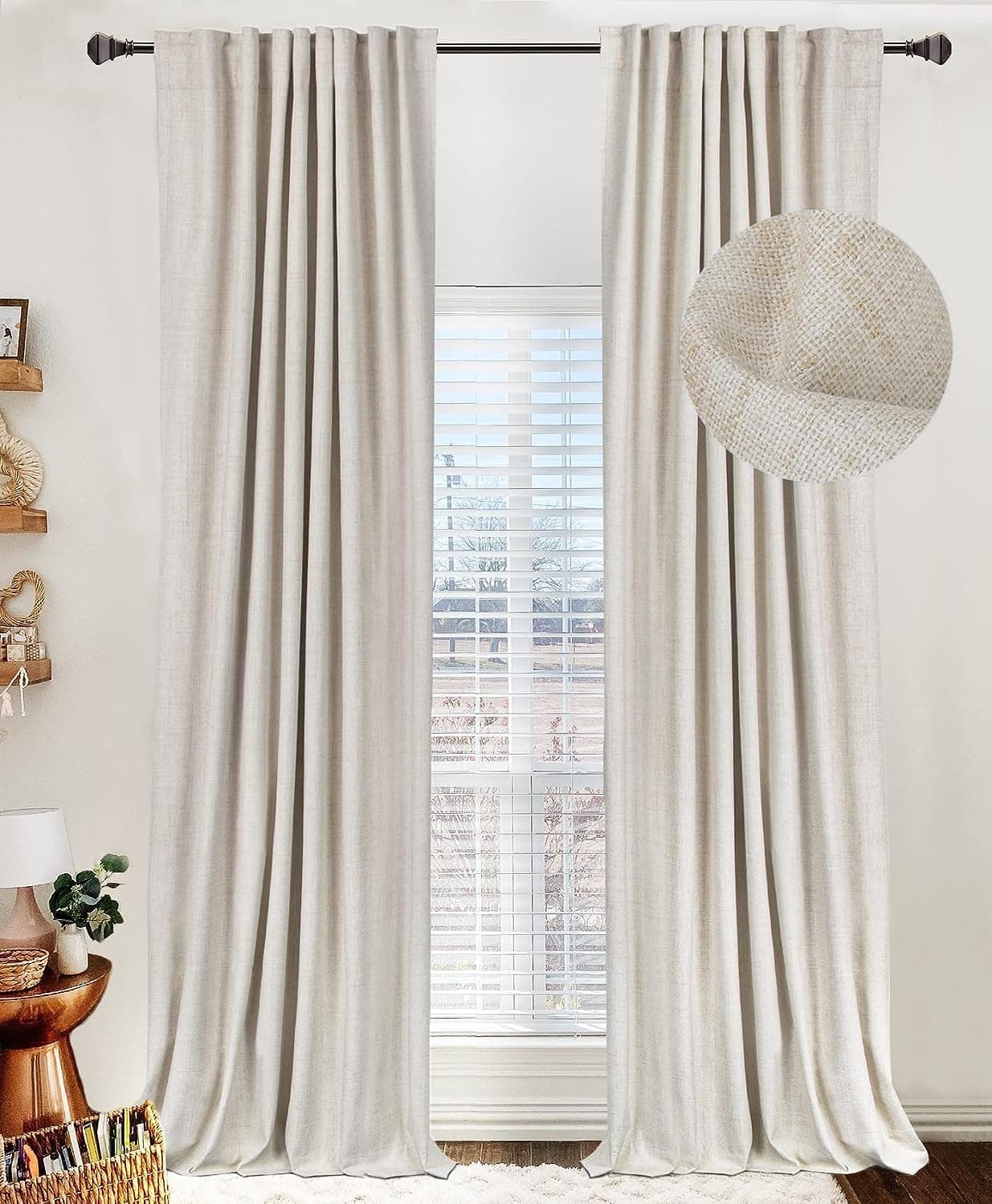 Linen Total Blackout Curtains for Bedroom Living Room 84 Inch, Cream — product image 1