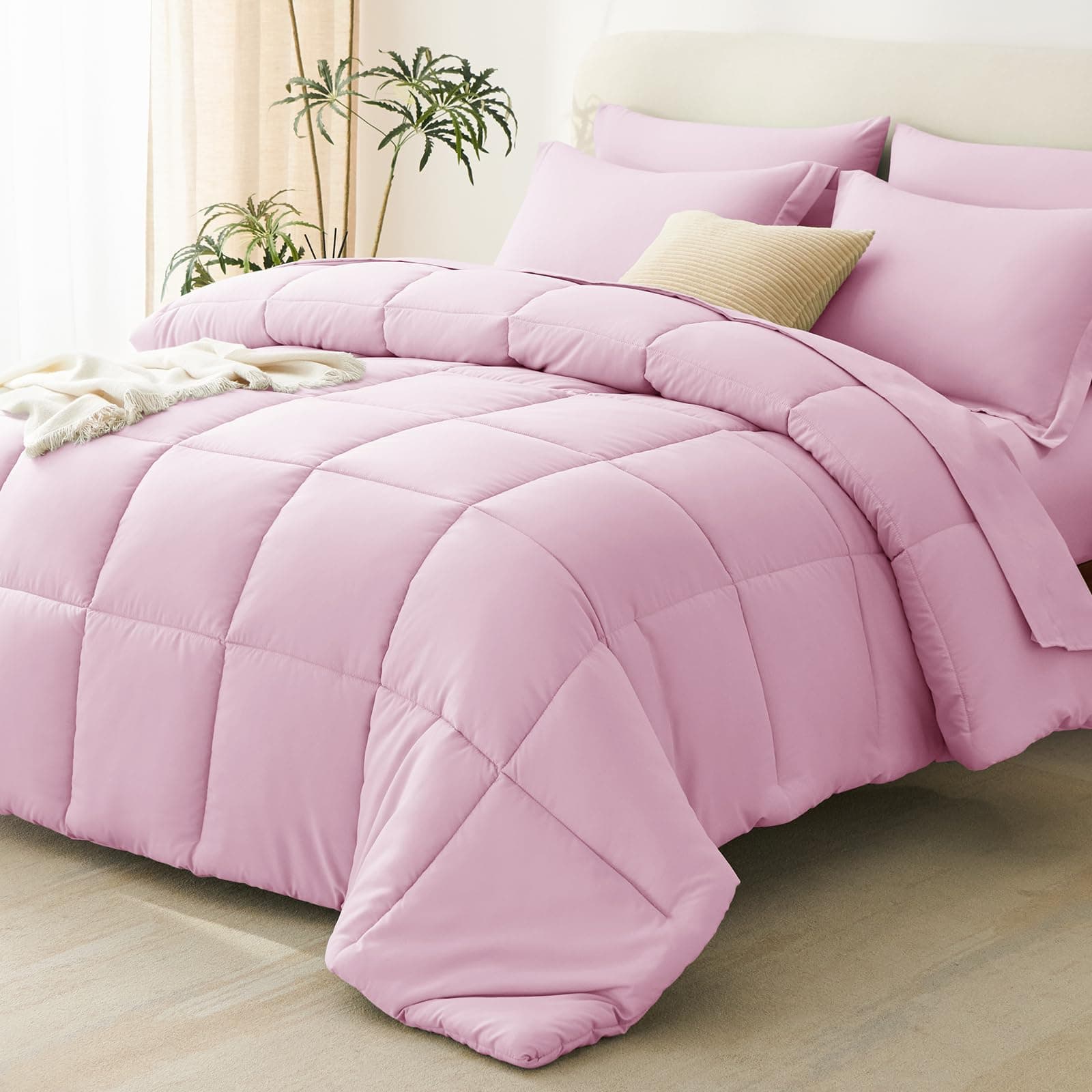CozyLux King Size Comforter Set, 7-Piece Bed in a Bag, Light Pink — product image 1