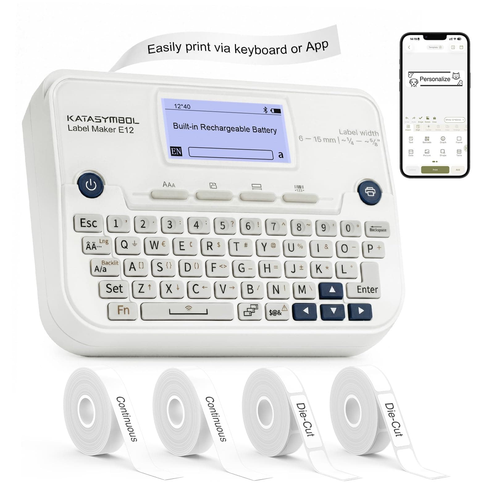 SUPVAN E12 Keyboard & Bluetooth Label Maker Machine with 4 Tapes — product image 1