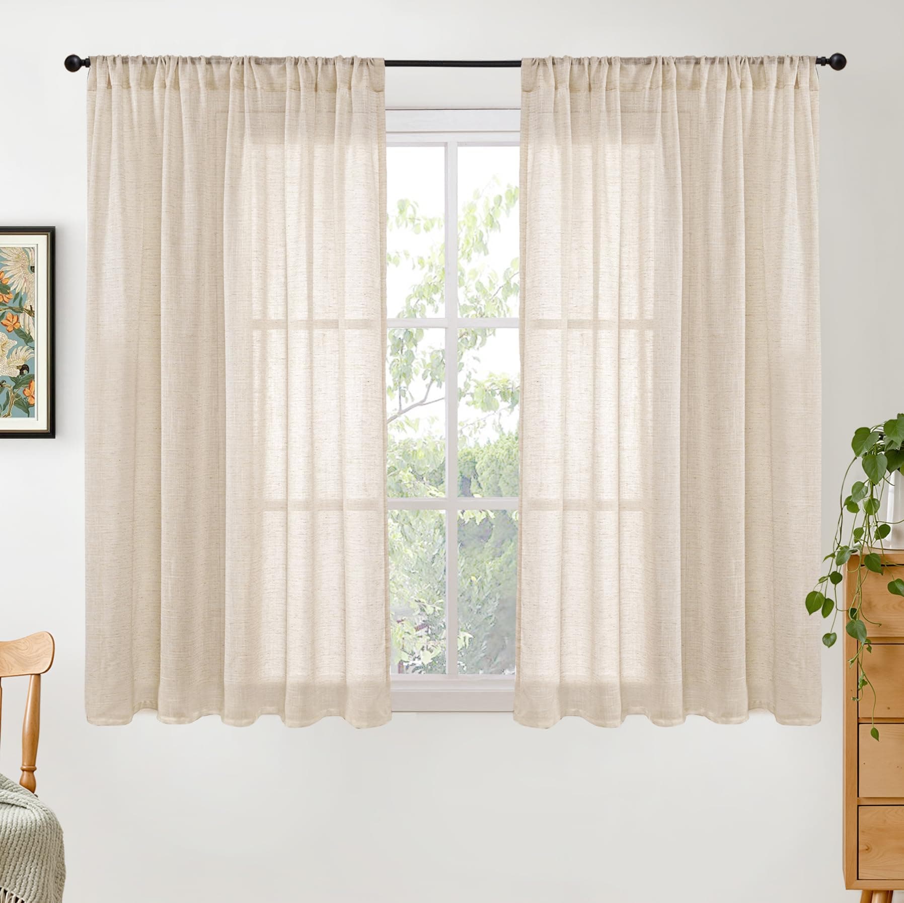 BGment Tan Burlap Linen Sheer Curtains 45 Inch Length for Short Window — product image 1