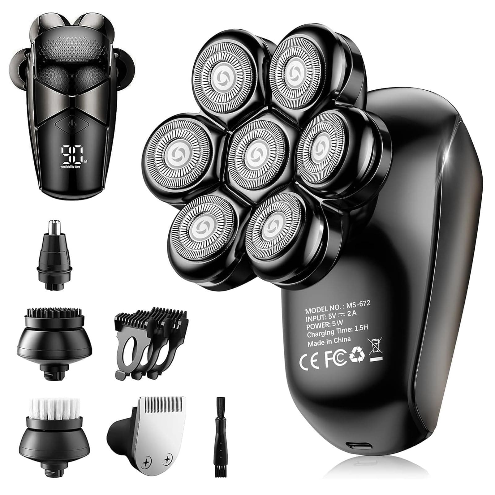 SHPAVVER Head Shavers for Bald Men: 5 in 1 Electric Razor - IPX7 Waterproof Shaving Grooming Kit for Balder - Turbo Speed & Precision Blade (Ink Black) — product image 1