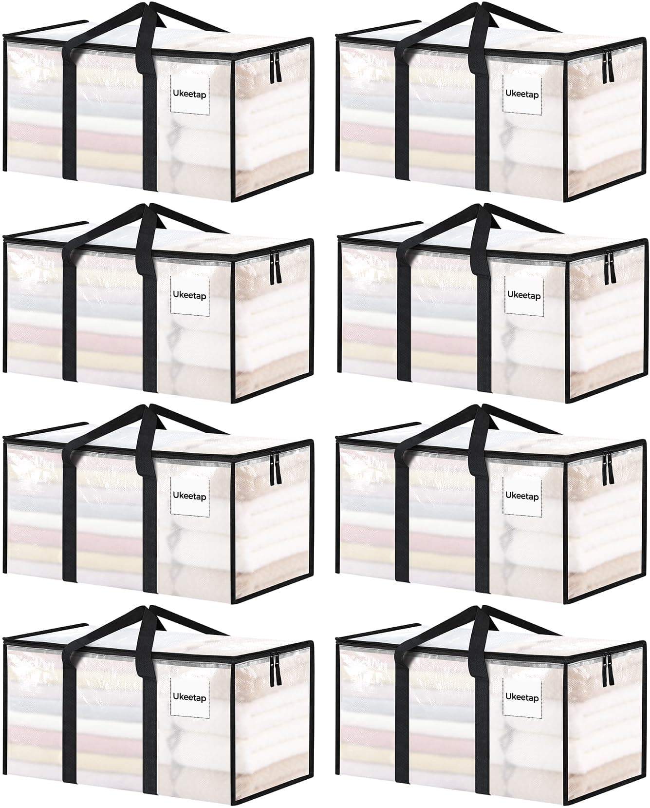 ukeetap 8 Pack Extra Large Clothes Storage Bins with Lids, Clear — product image 1