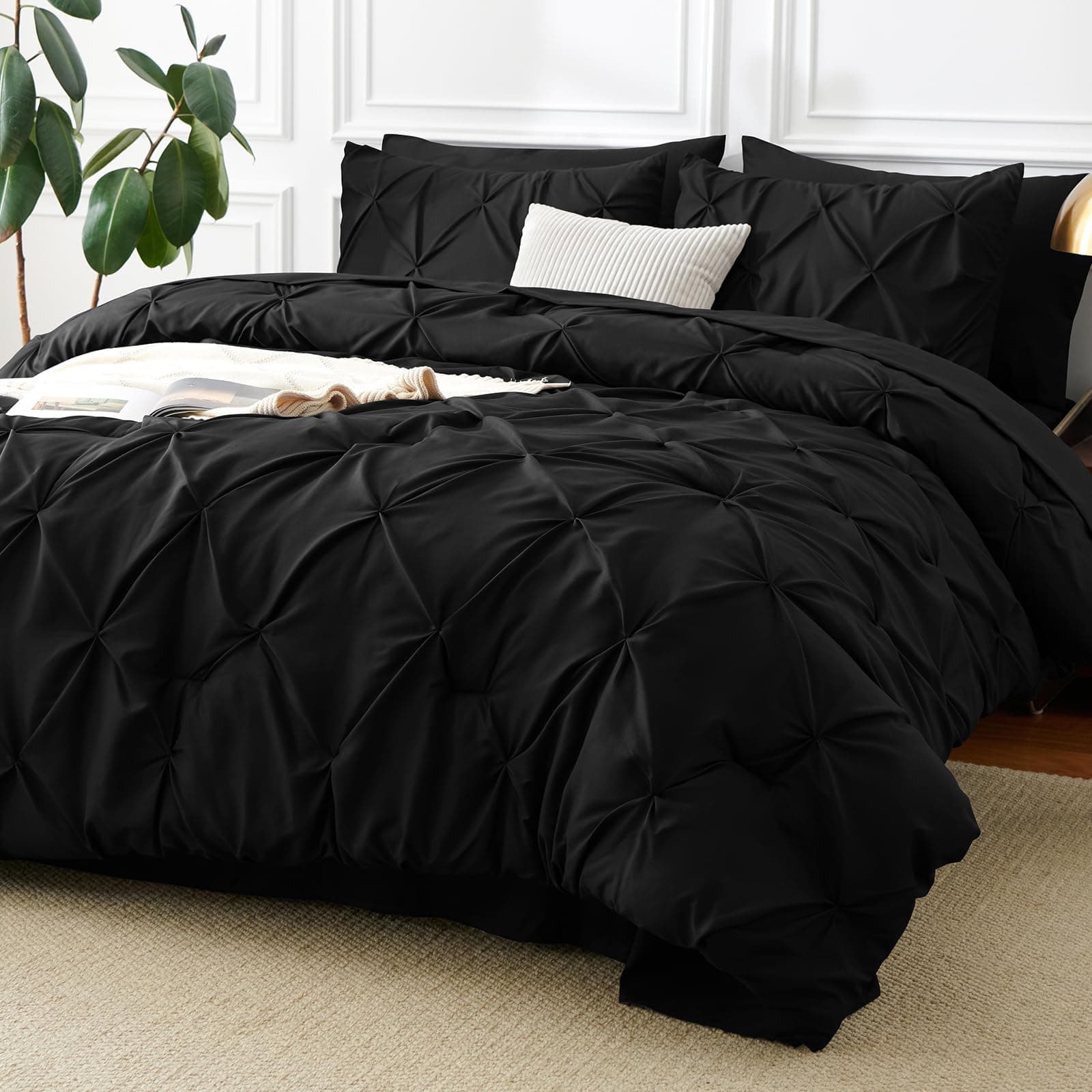 CozyLux Full Size Comforter Sets Black, 7 Pieces Pintuck Bed in a Bag — product image 1