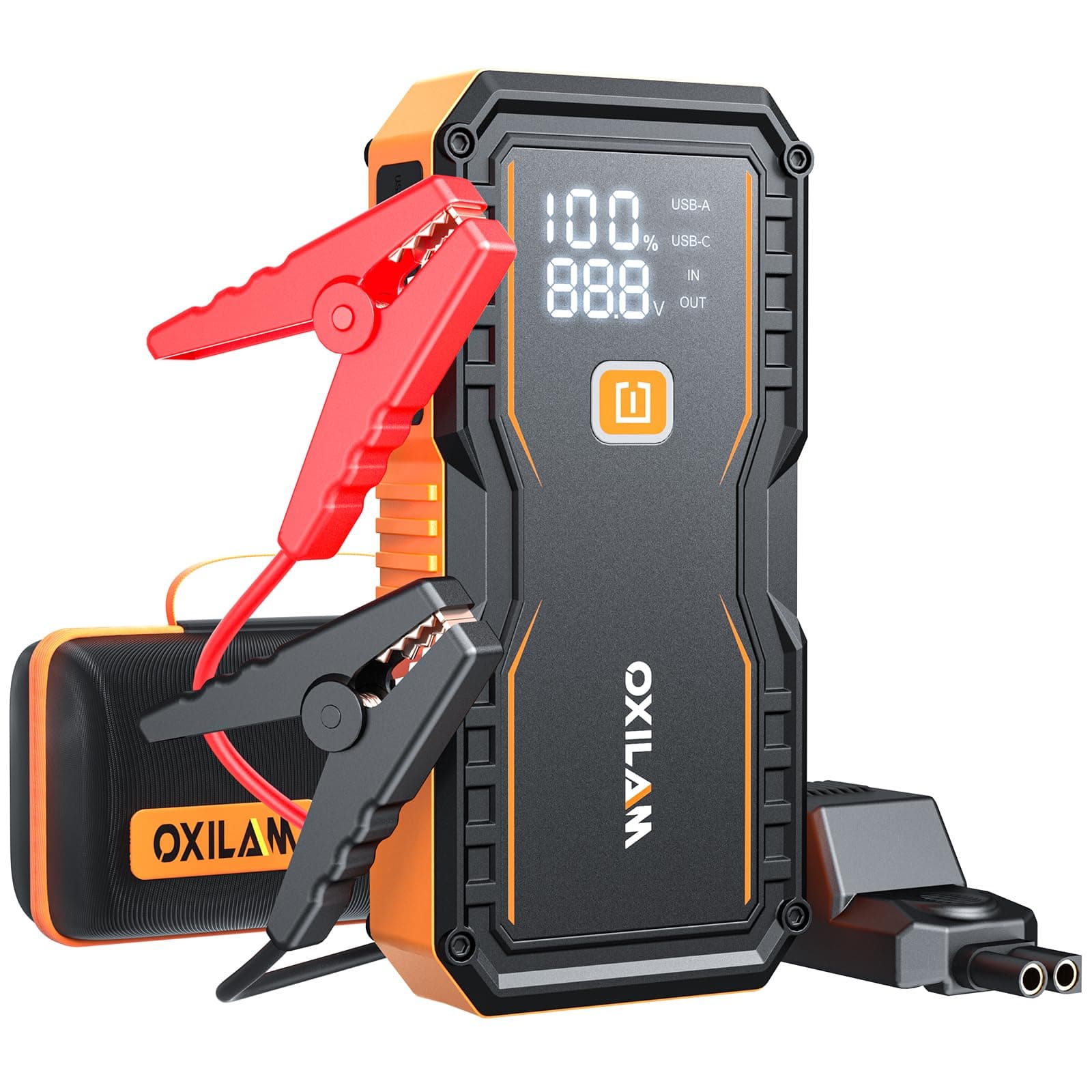 OXILAM Jump Starter 6000A for All Gas/12L Diesel, Car Battery Jumper Starter Portable, 12V Lithium Jump Box with Jumper Cables, LED Display, LED Light, Power Bank with USB, Type C Port — product image 1