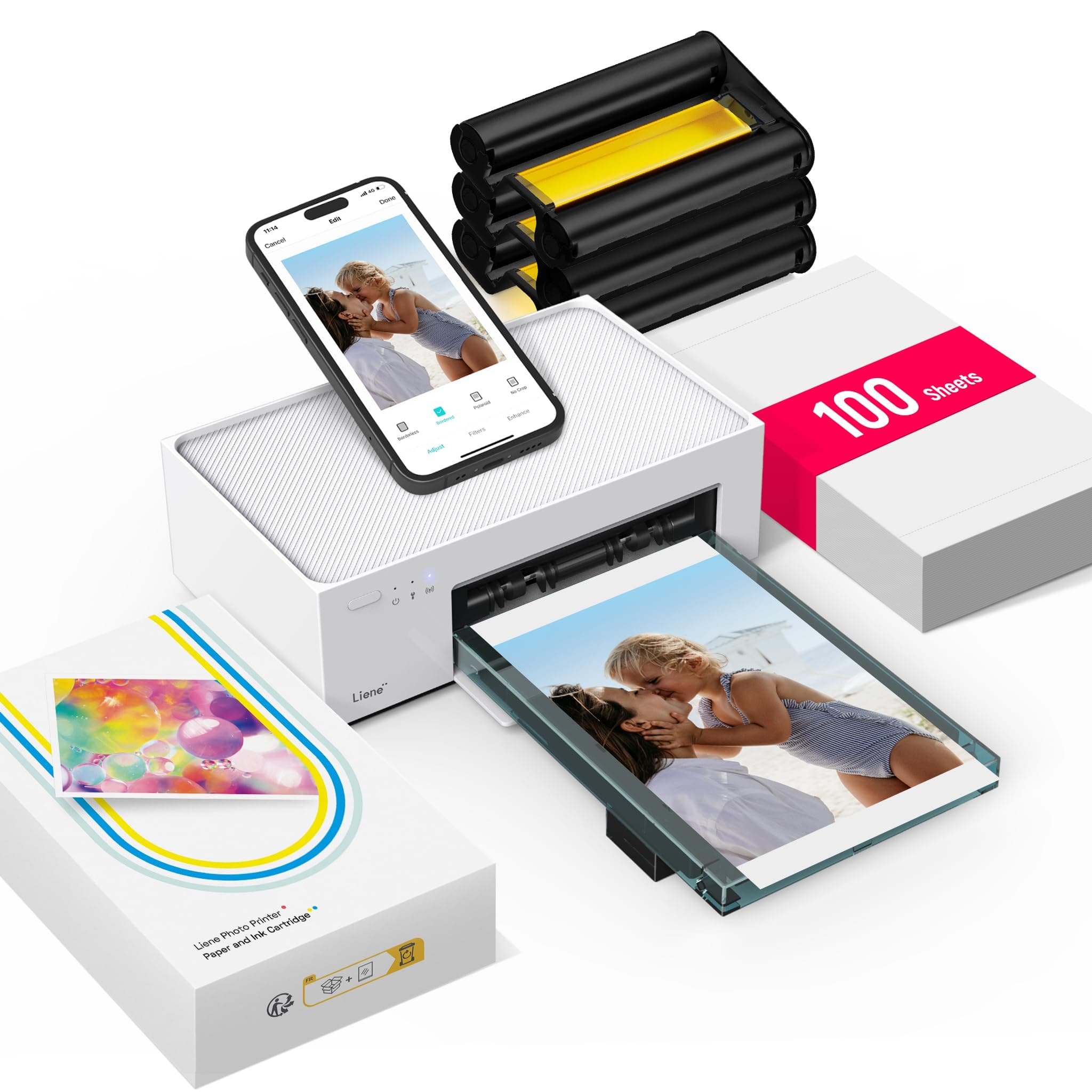 Liene M100 4x6'' Photo Printer, Phone Printer 100 Sheets & 3 Cartridges, Full-Color Photo, Portable Instant Photo Printer for iPhone Android, Thermal Dye Sublimation, Wi-Fi Picture Printer 100 Papers — product image 1