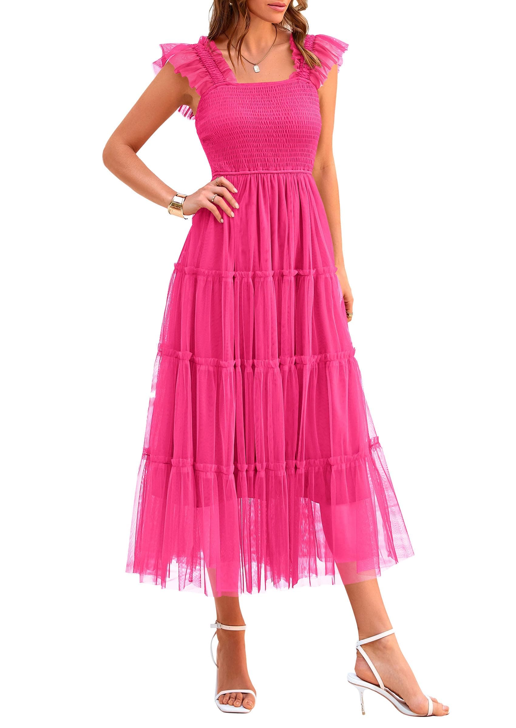 PRETTYGARDEN Women's Summer Smocked Midi Tulle Dress — product image 1