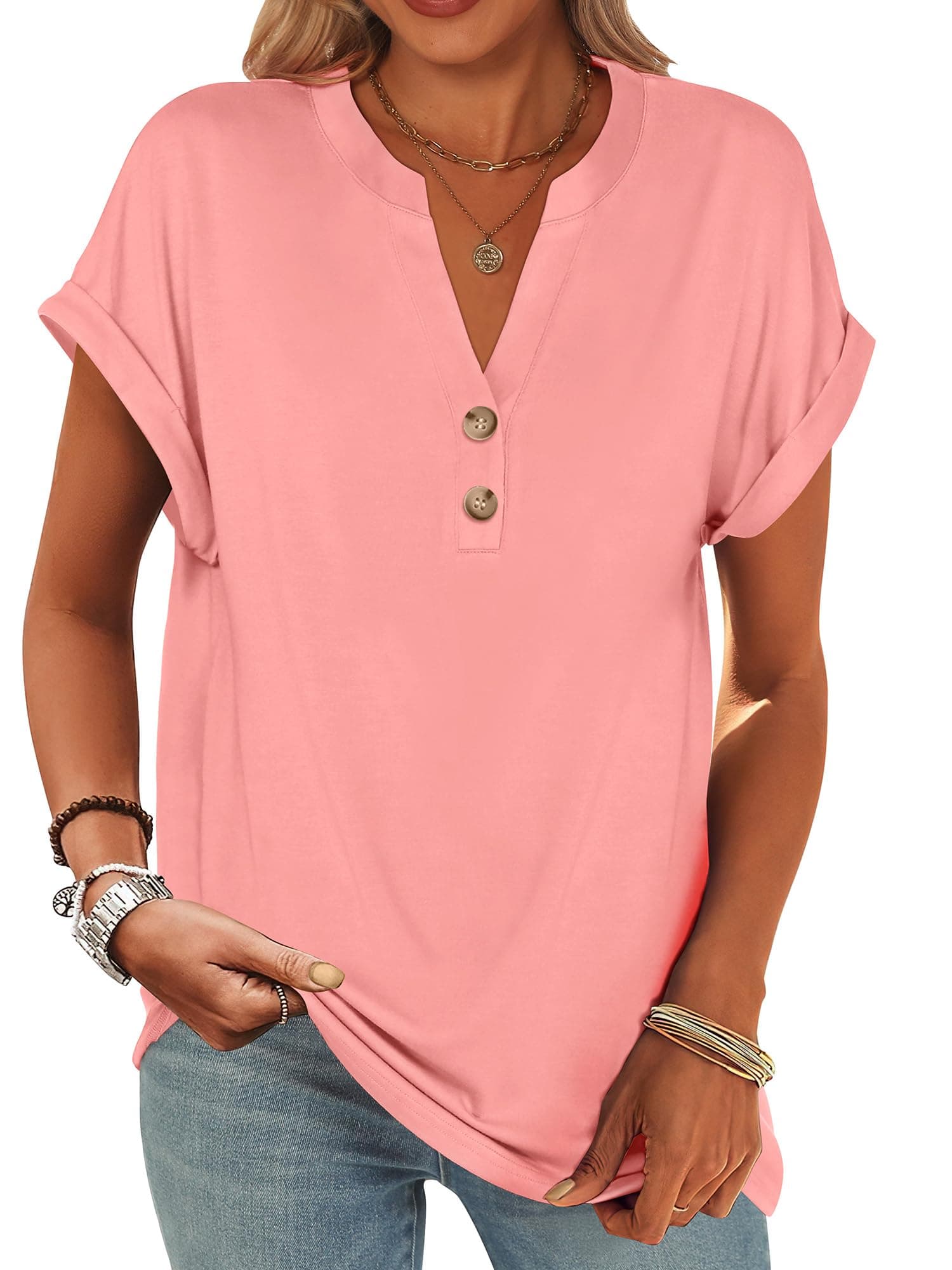 ANRABESS Womens Short Sleeve Henley Tops Summer Shirts Dressy Casual Blouse — product image 1