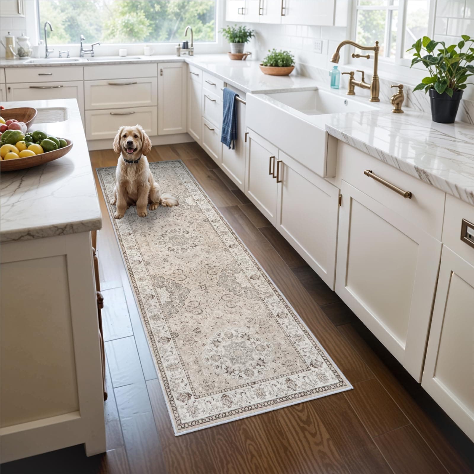 2x6 Hallway Washable Runner Rug : Vintage Soft Kitchen Laundry Runner with Non Slip Backing Farmhouse Entryway Living Room Floor Mat Stain Resistant Carpet for Bedroom Bathroom Distressed Beside Rug — product image 1