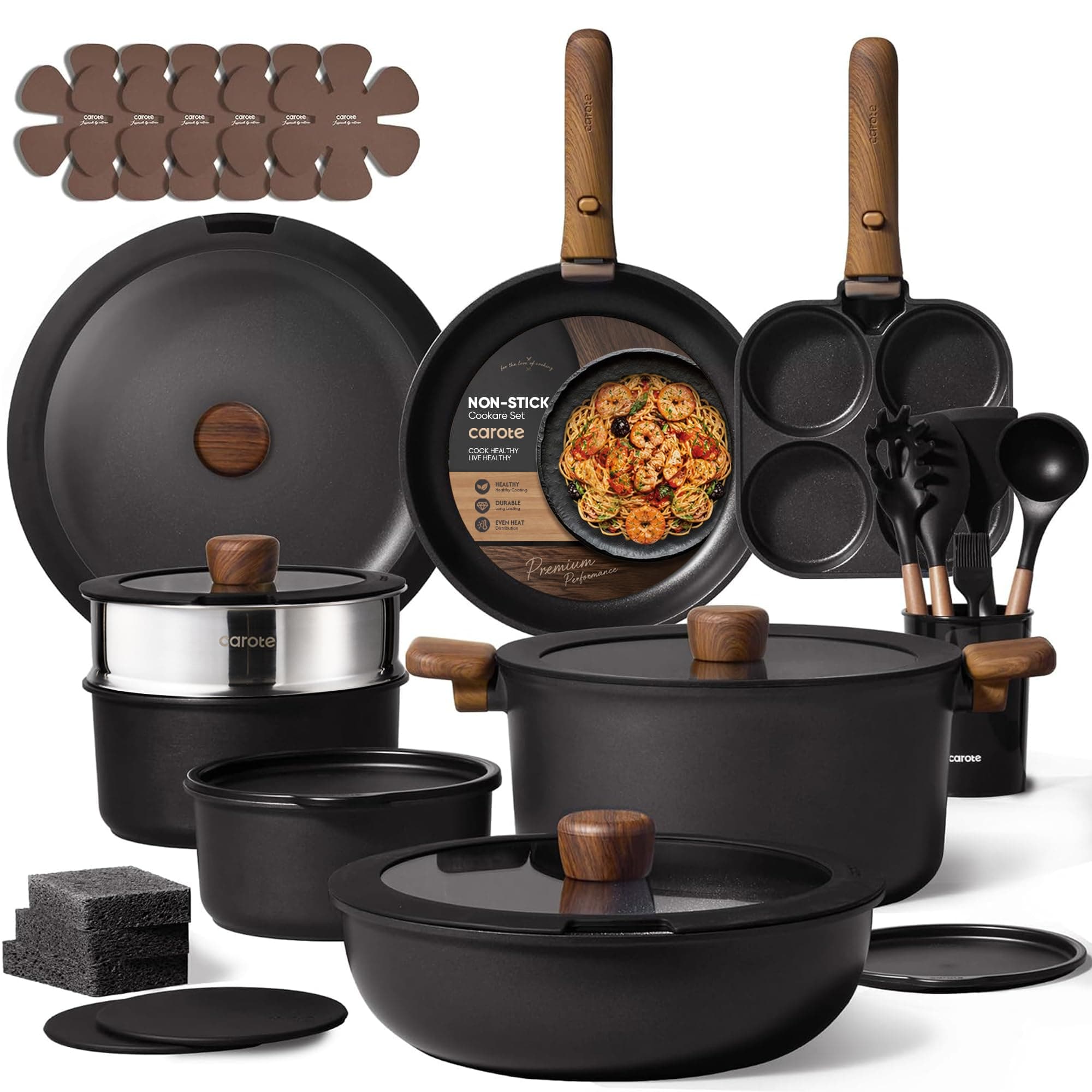 CAROTE 33pcs Pots and Pans Set Non Stick, Detachable Handle Cookware, Black — product image 1