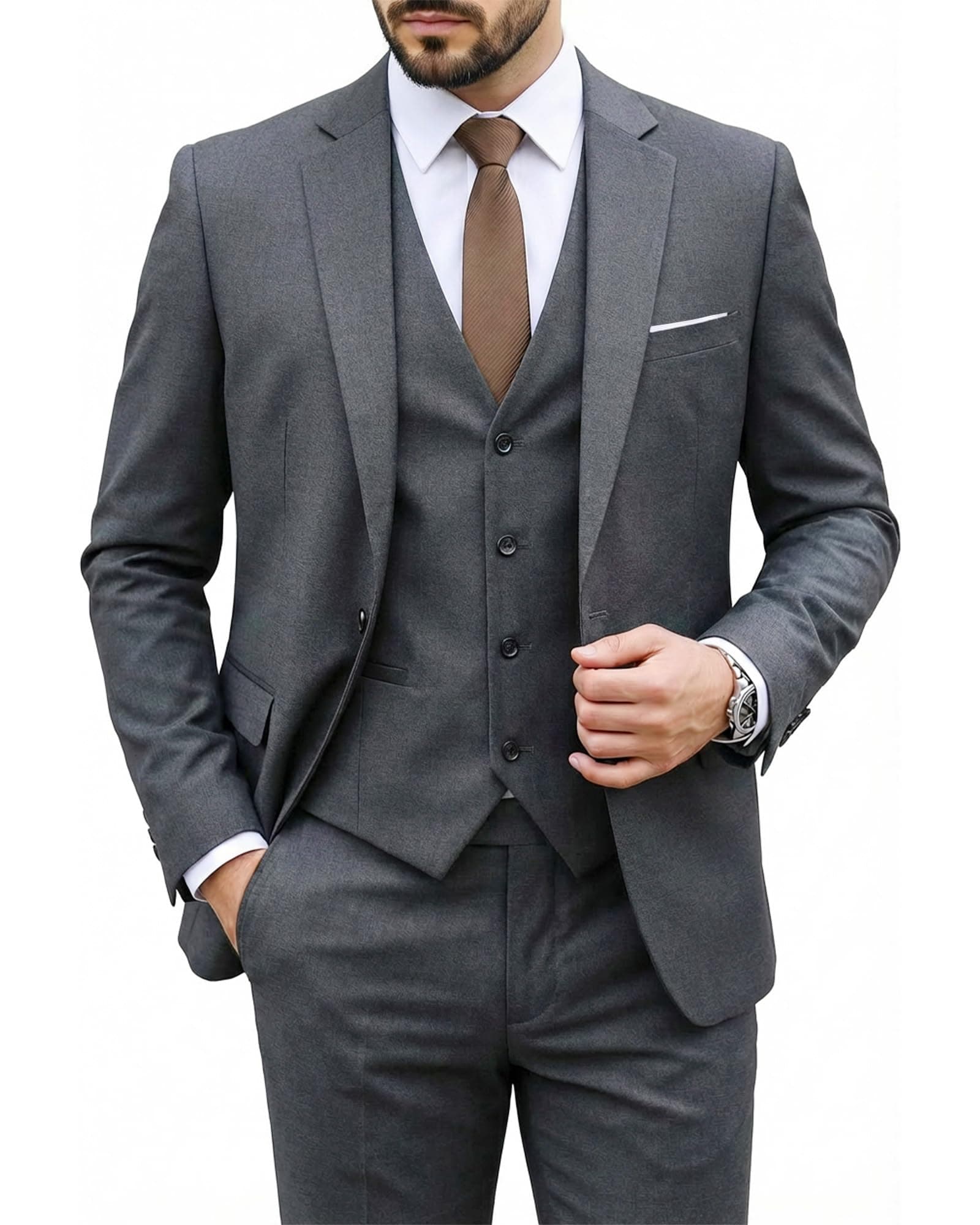 MY'S Men's 3 Piece Suit Set with Tie, One Button Slim Fit Solid Jacket Vest Pants, Prom Party Wedding Business Suits for Men — product image 1