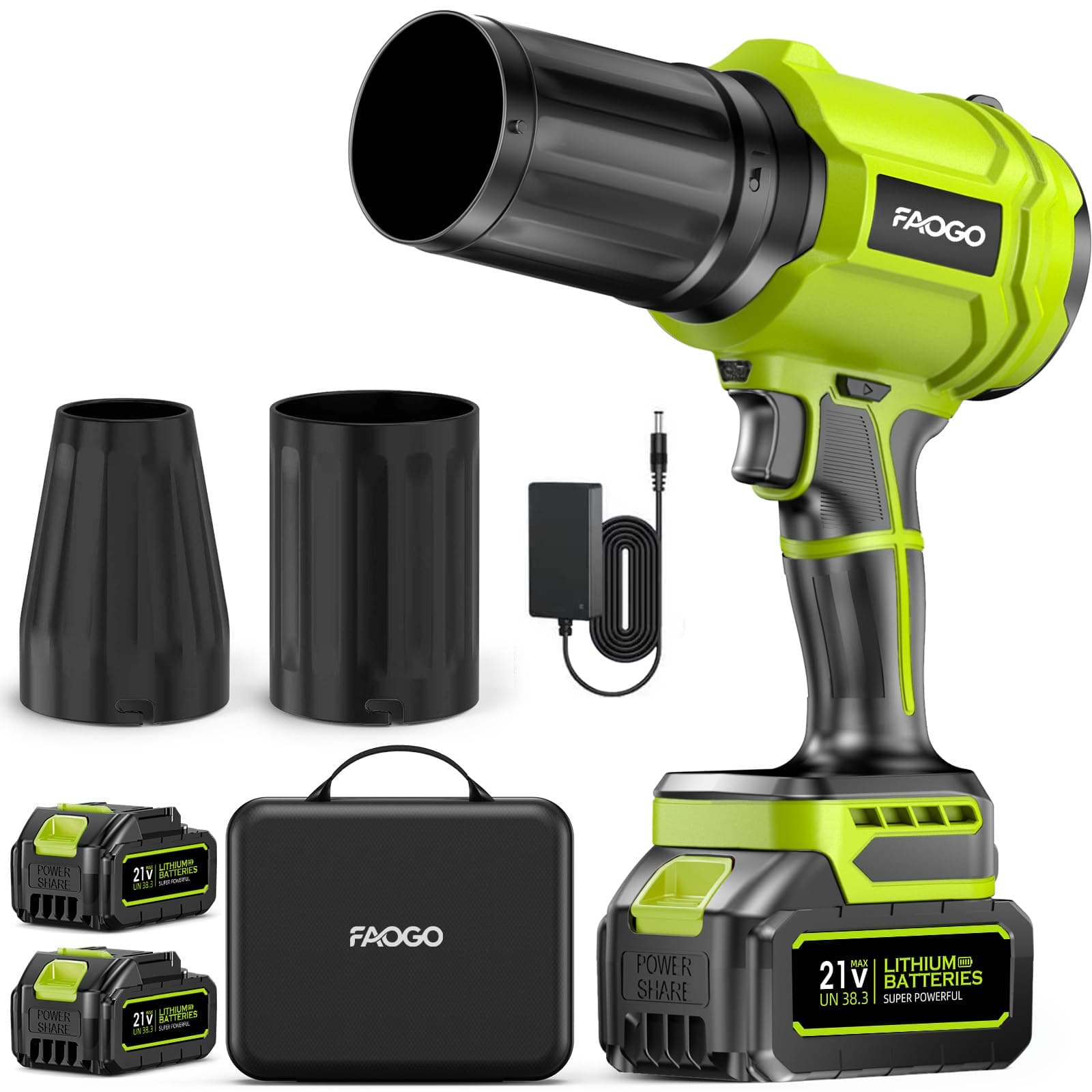 FAOGO Cordless Leaf Blower with 2 Batteries & Charger - 990,000 RPM Electric Handheld Blower, Lightweight for Lawn, Yard, Patio, Garden Care - Light Green — product image 1