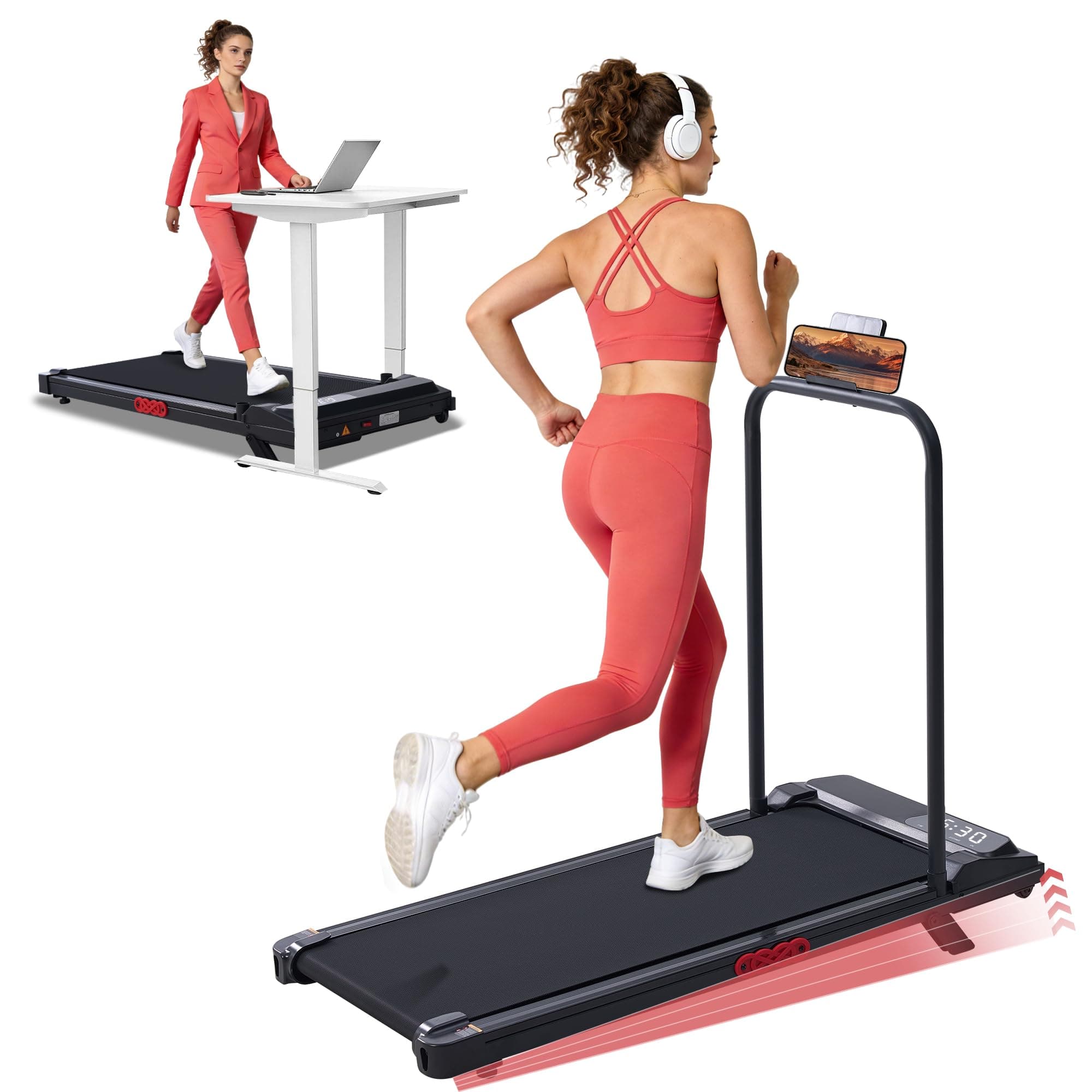 MCRG Portable Walking Pad Treadmill with Handle Bar Incline for Home Small, 3.5HP Electric Walking Pad Treadmill with Incline, Compact Mini Treadmill with Handles for Exercising, 0.6-10MPH, 400LBS — product image 1