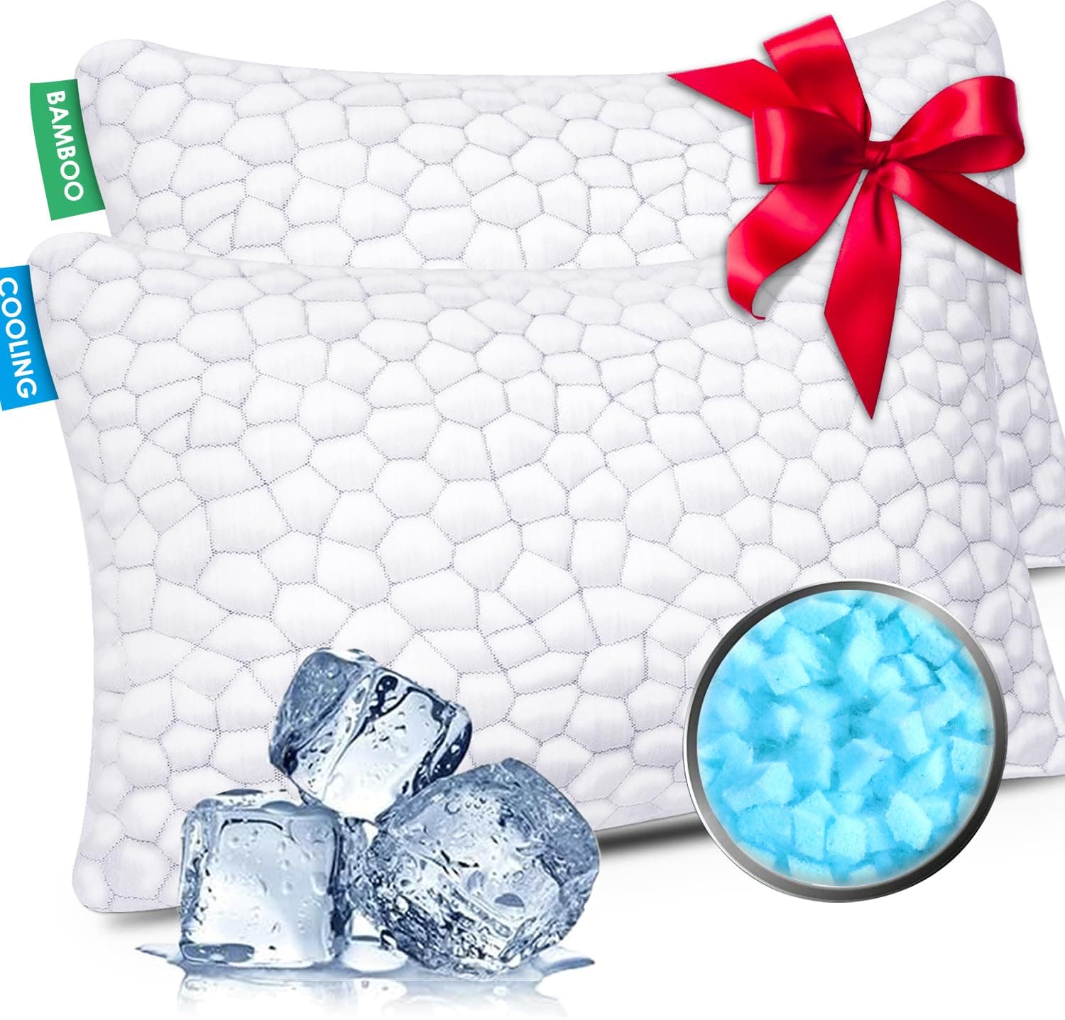 SUPA MODERN Cooling Pillow Queen Size Set of 2, CertiPUR-US Shredded Memory Foam Pillows for Sleeping, Cool Bed Pillows for Hot Sleepers, Adjustable Firm Pillow for Side,Back,Stomach Sleepers — product image 1