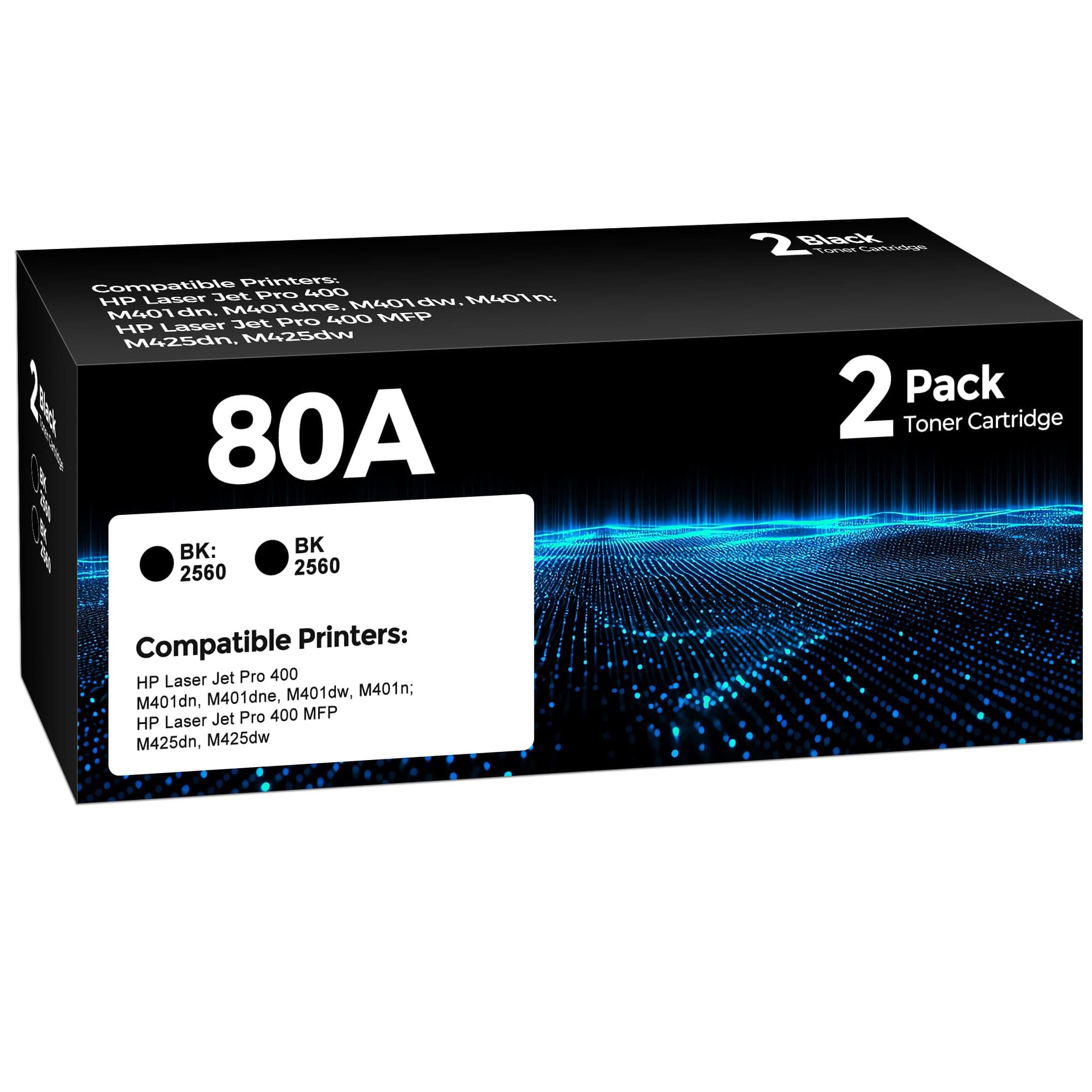 80A CF280A Toner Cartridge Laser Jet Pro 400 M401n M401dn M401dw Compatible for HP 80A CF280A Black Toner Cartridges for HP80A Work for HP Laser Jet Pro 400 M425 M425dn M425dw M401a M401d (2 Pack) — product image 1
