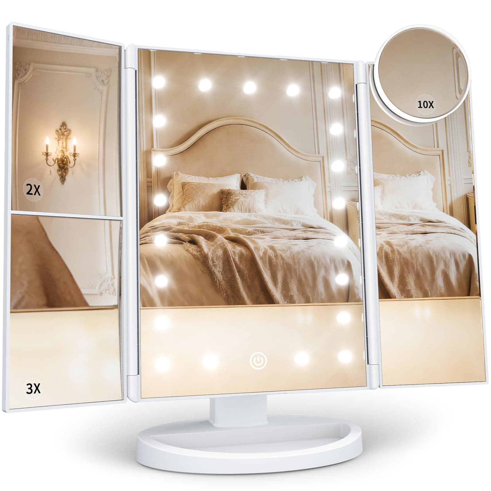 HUONUL 2X/3X/10X Magnifying Vanity Mirror with Light, Trifold Makeup Mirror — product image 1