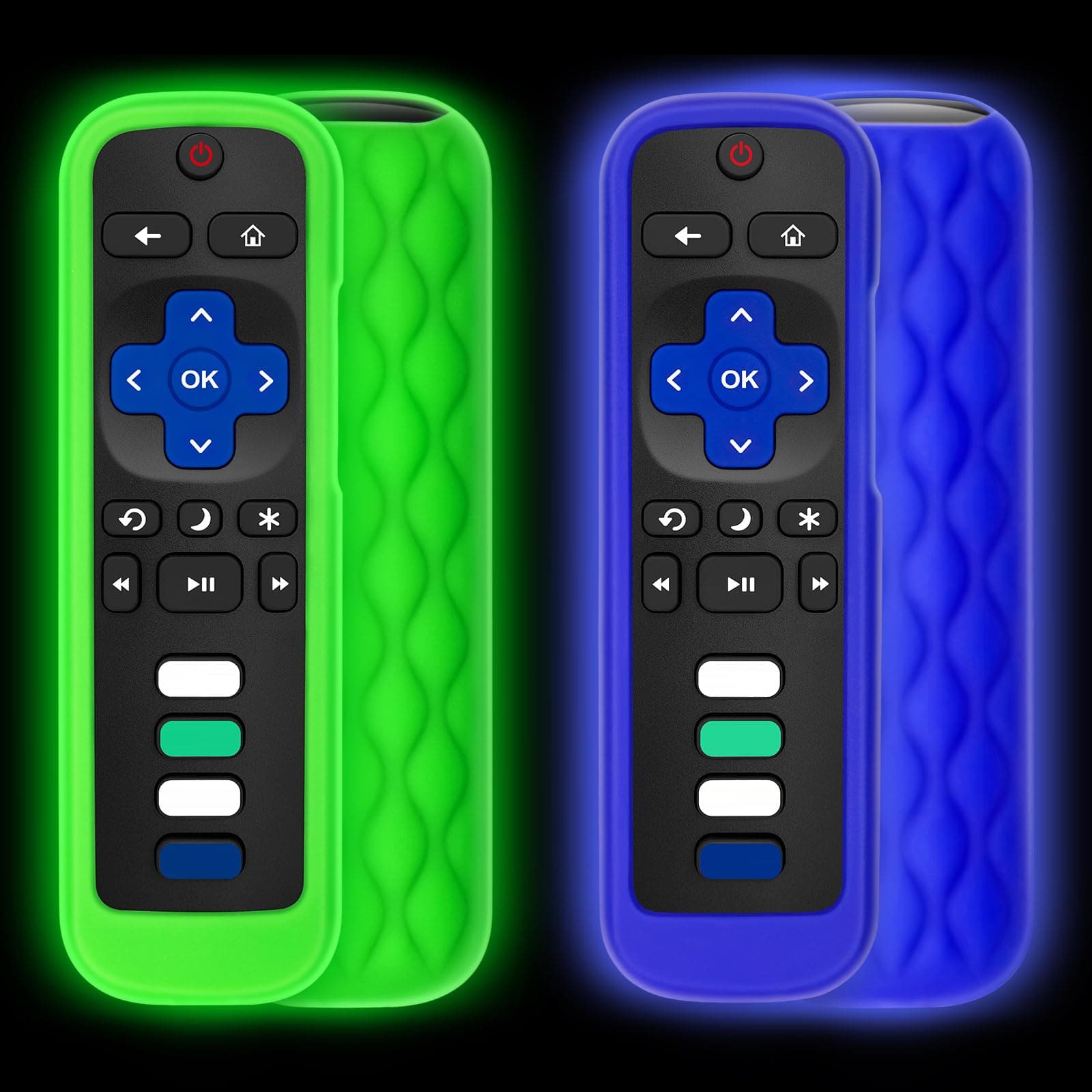 (2 Pack) Remote Cover Case for Roku TV Remote Glow in the Dark - Green/Blue — product image 1