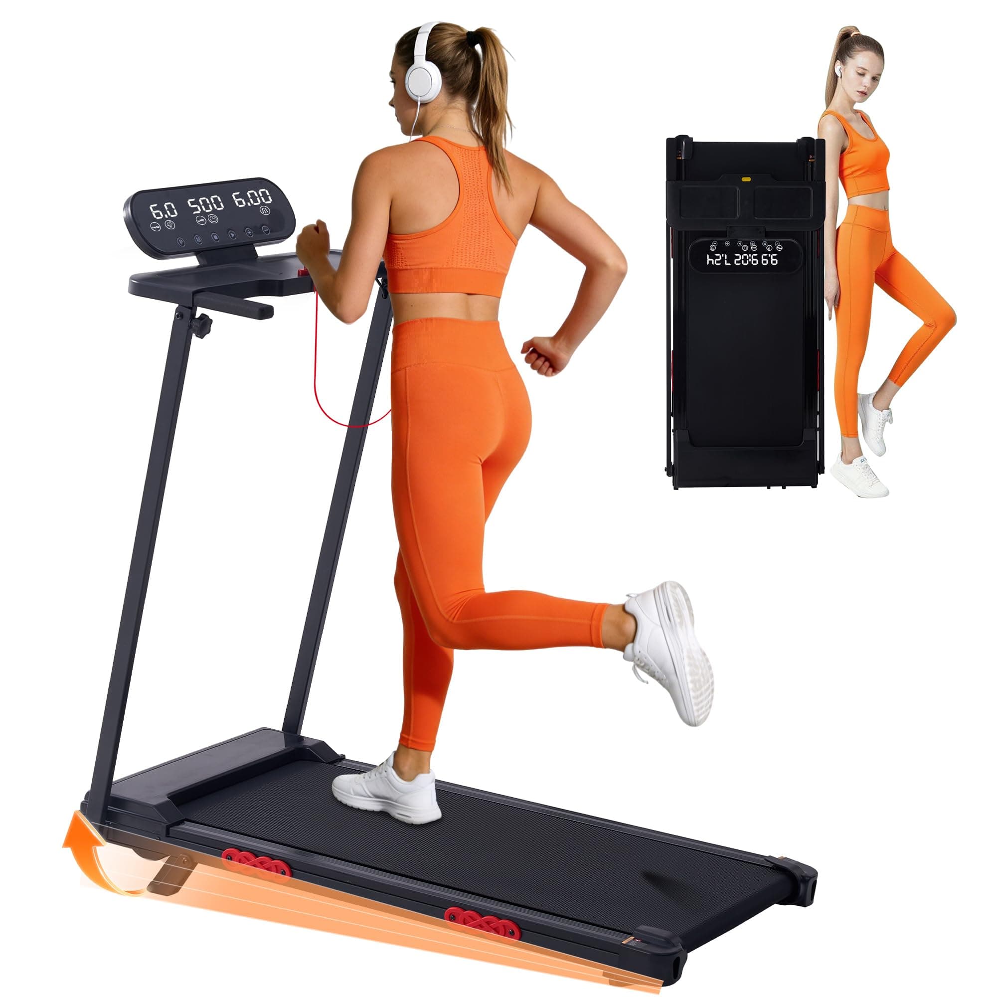 HevGlrm Walking Pad Treadmill with Handle Bar and Incline, 3.5HP Portable Mini Treadmills with Handles for Exercising, 0.6-10MPH Compact Walking Treadmills for Home Small, 400LB Capacity — product image 1