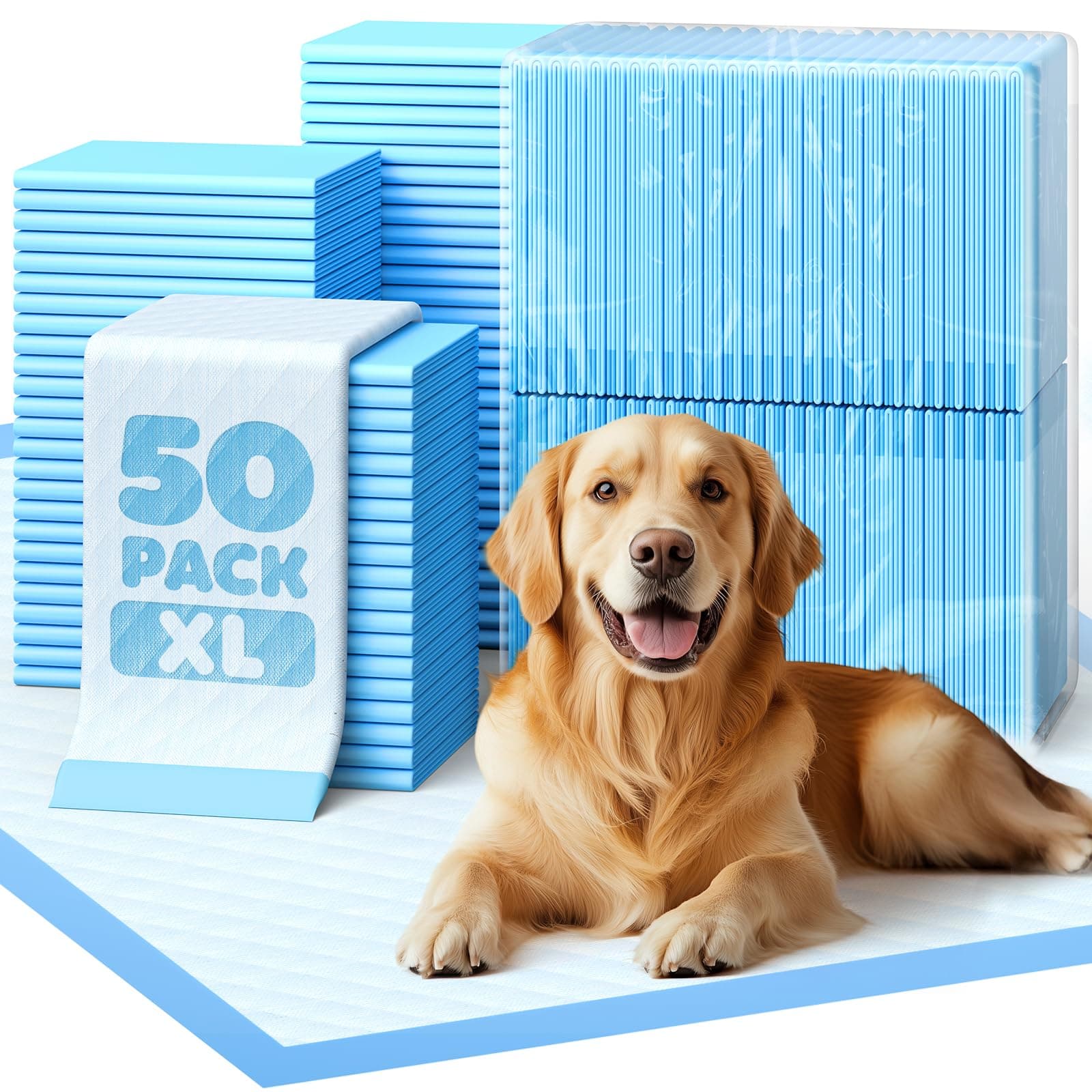 Powools Puppy Pads for Dogs, 34x28 in, 6-Layer Leakproof, 50-Pack — product image 1