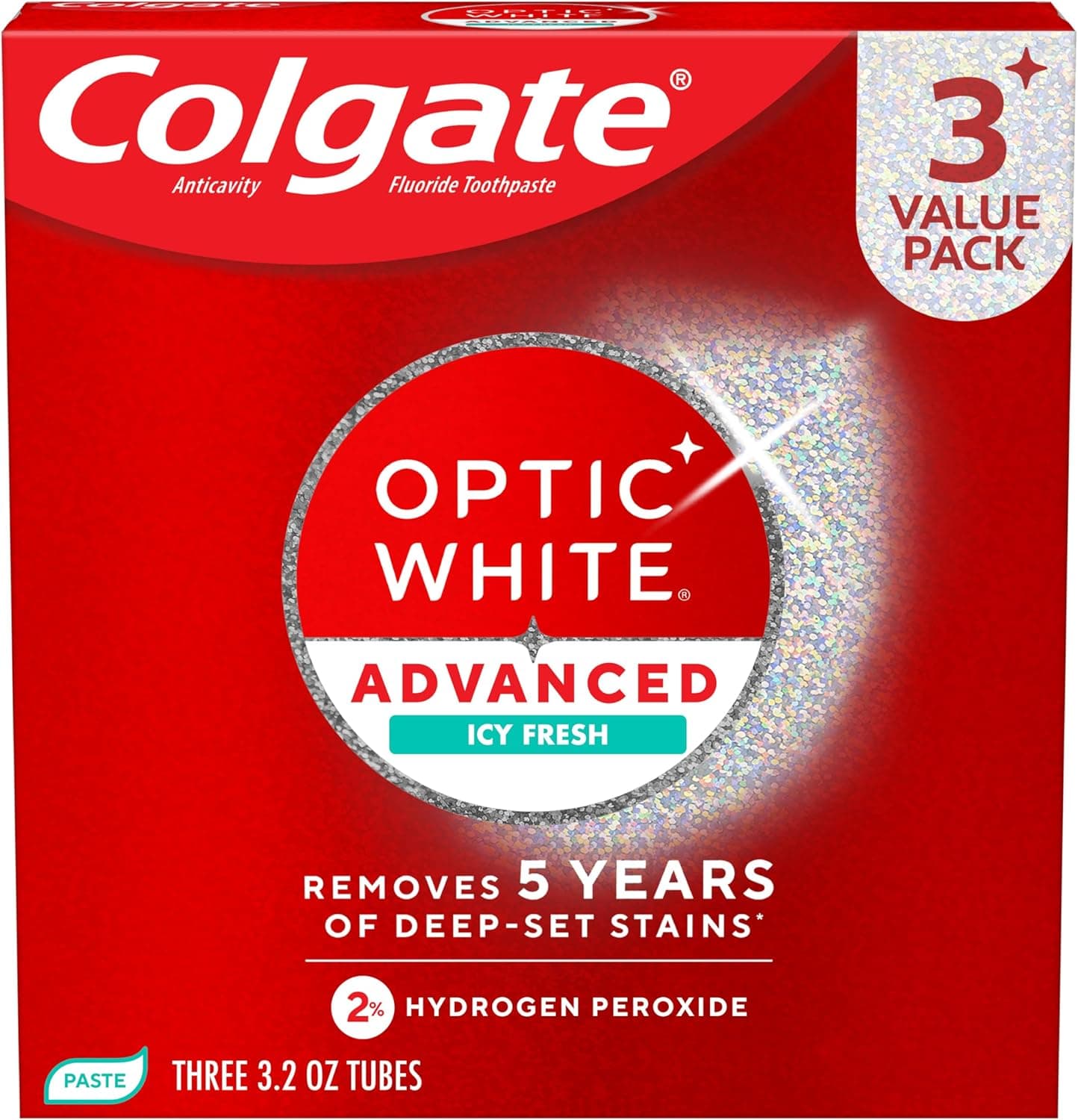Colgate Optic White Advanced Hydrogen Peroxide Toothpaste 3-Pack, 3.2 oz — product image 1