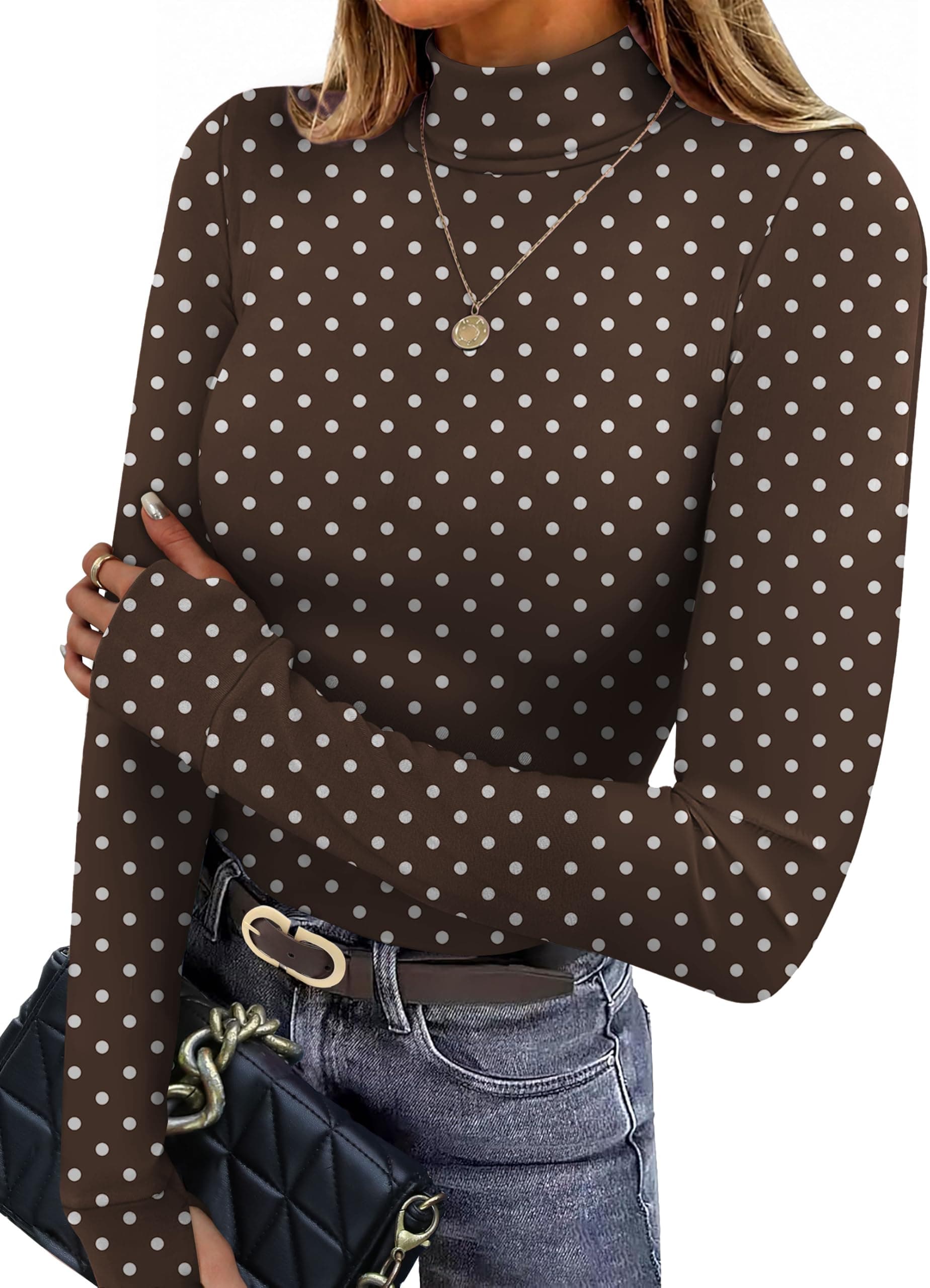 Sampeel Womens Turtleneck Tops Slim Fit Long Sleeve Shirts with Thumb Holes — product image 1