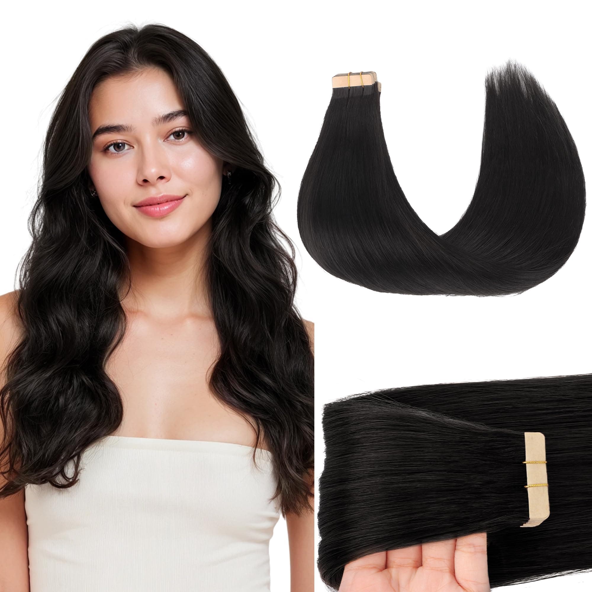 GOO GOO Tape in Hair Extensions Human Hair 16" 20pcs #1B Natural black — product image 1
