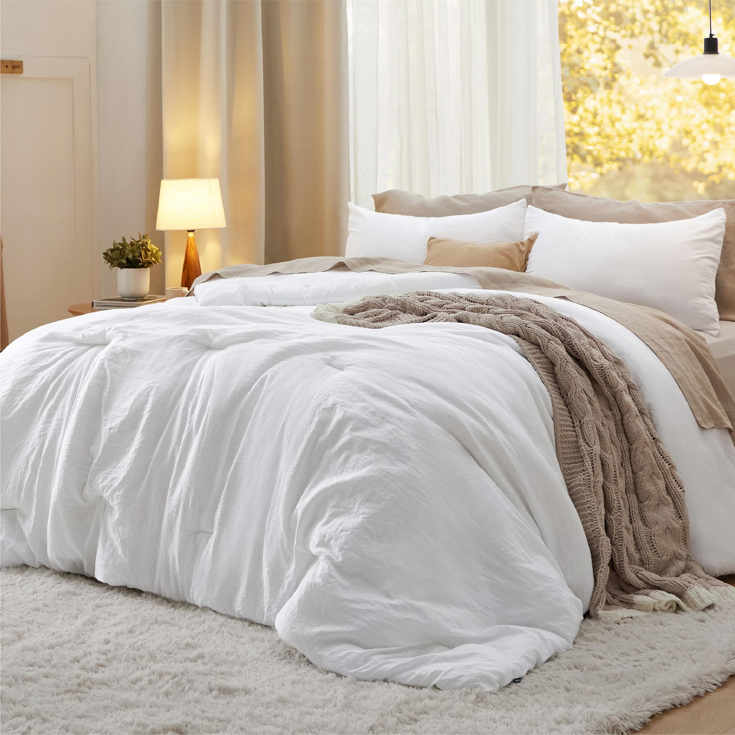 Bedsure King Comforter Set Prewashed Soft Bedding Set 3Pcs White 104"x90" — product image 1