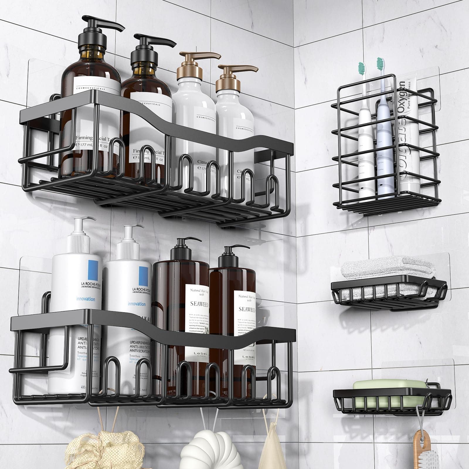 EUDELE Adhesive Shower Caddy, 5 Pack Rustproof Stainless Steel Bath Organizers With Large Capacity, No Drilling Shelves for Bathroom Storage & Home Decor — product image 1
