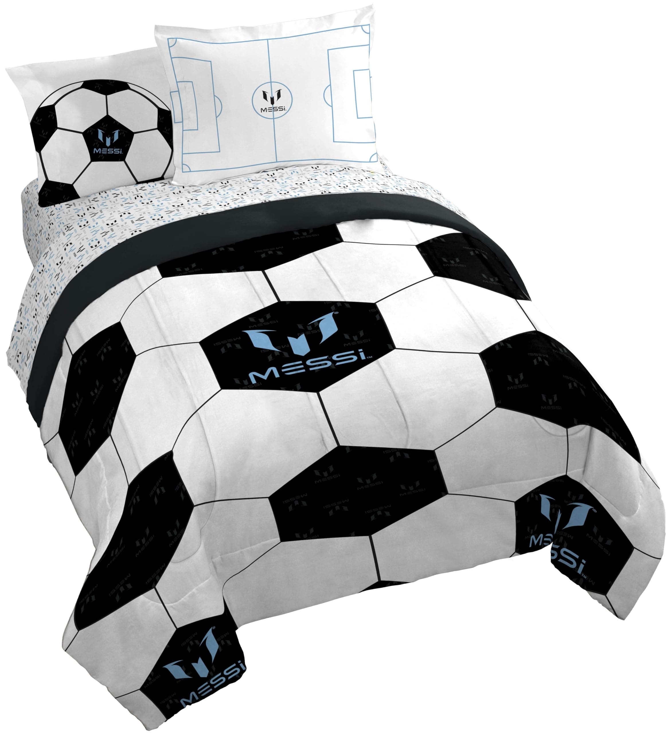 Jay Franco Kids Comforter Set Includes Sheets and Pillow Cover - Soft and Cozy Bed Set for Stylish Room Décor, White - Messi, 7 Piece Queen — product image 1