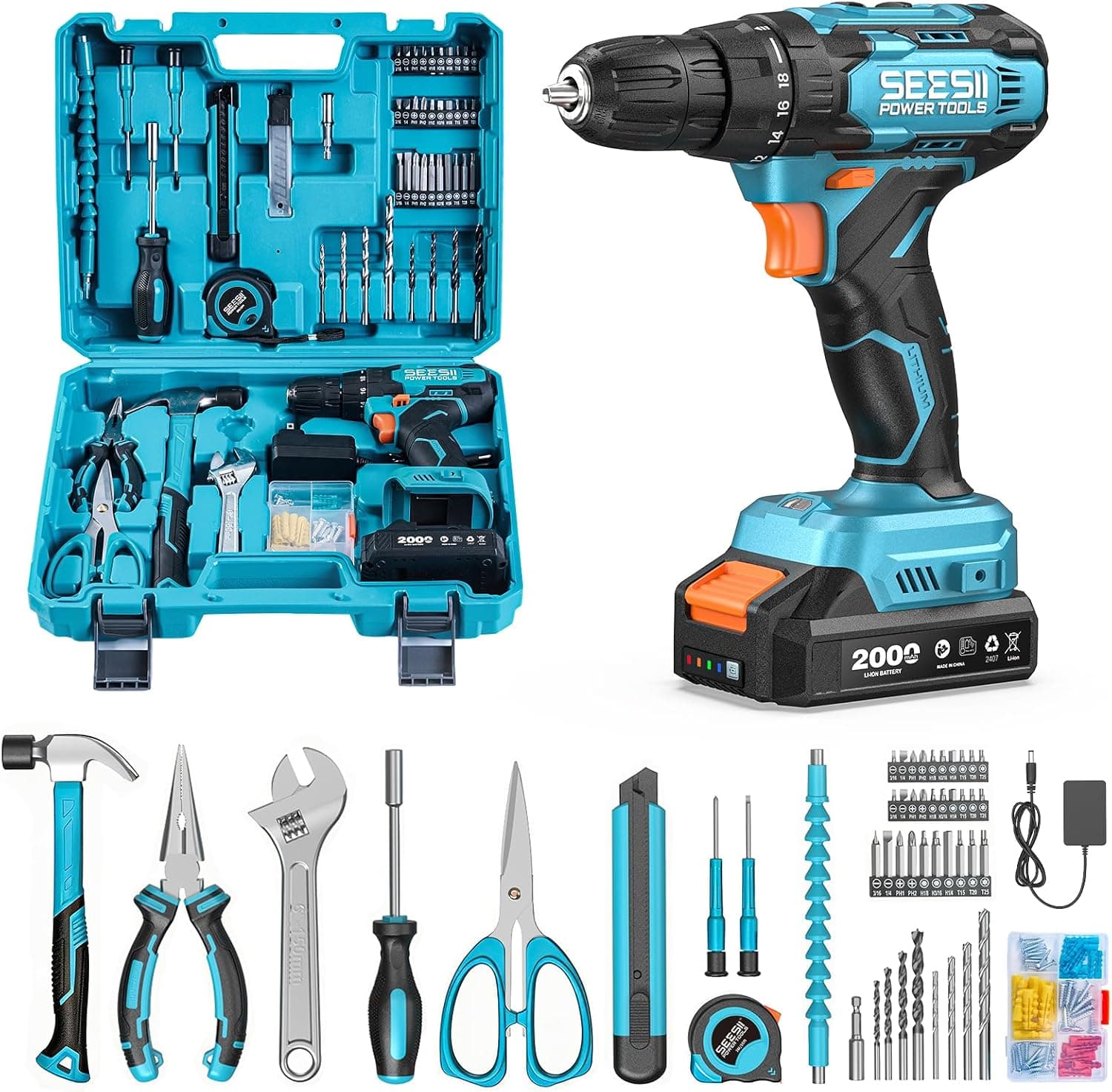 Seesii 20V Power Drill Set, 183-Piece Tool Kit with Toolbox for Home DIY — product image 1