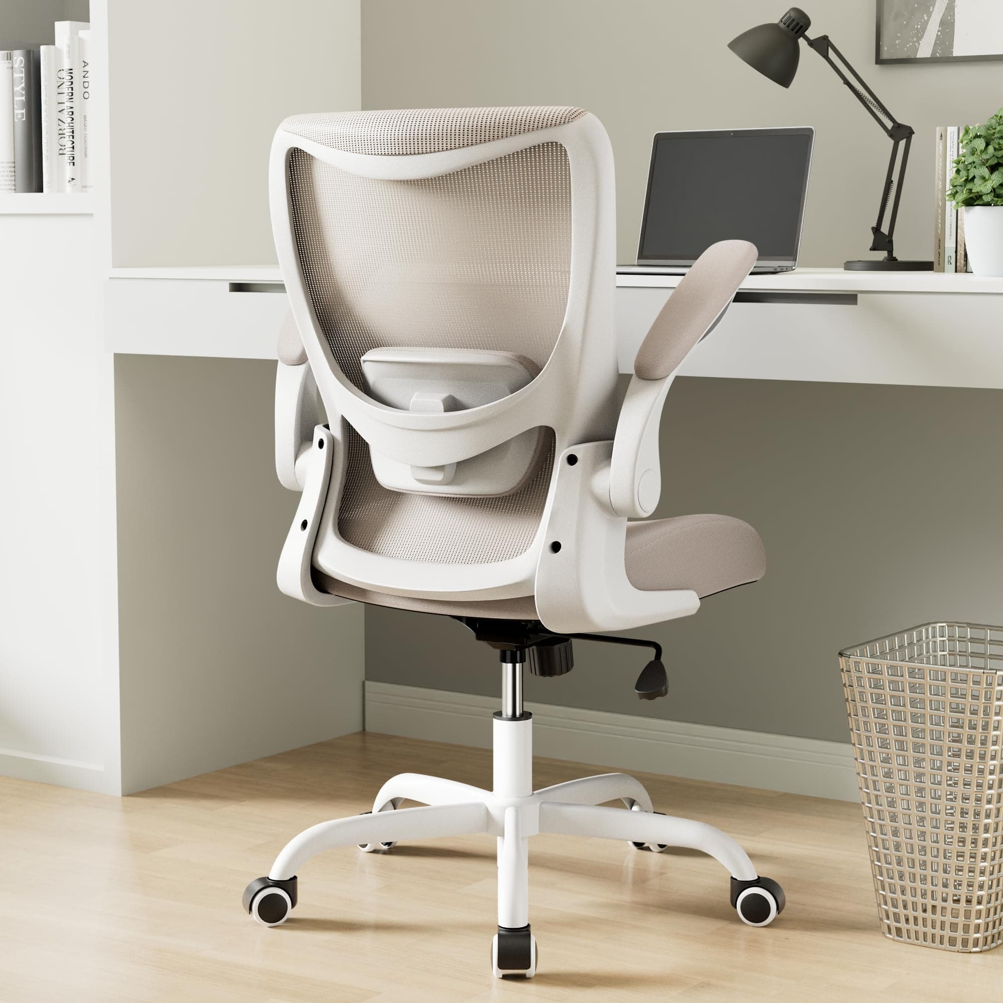 MUXX.STIL Office Chair, Ergonomic Desk Chair with Adjustable Lumbar Support and Flip up Armrest, Breathable Mesh Computer Chair for Home Office, Khaki — product image 1