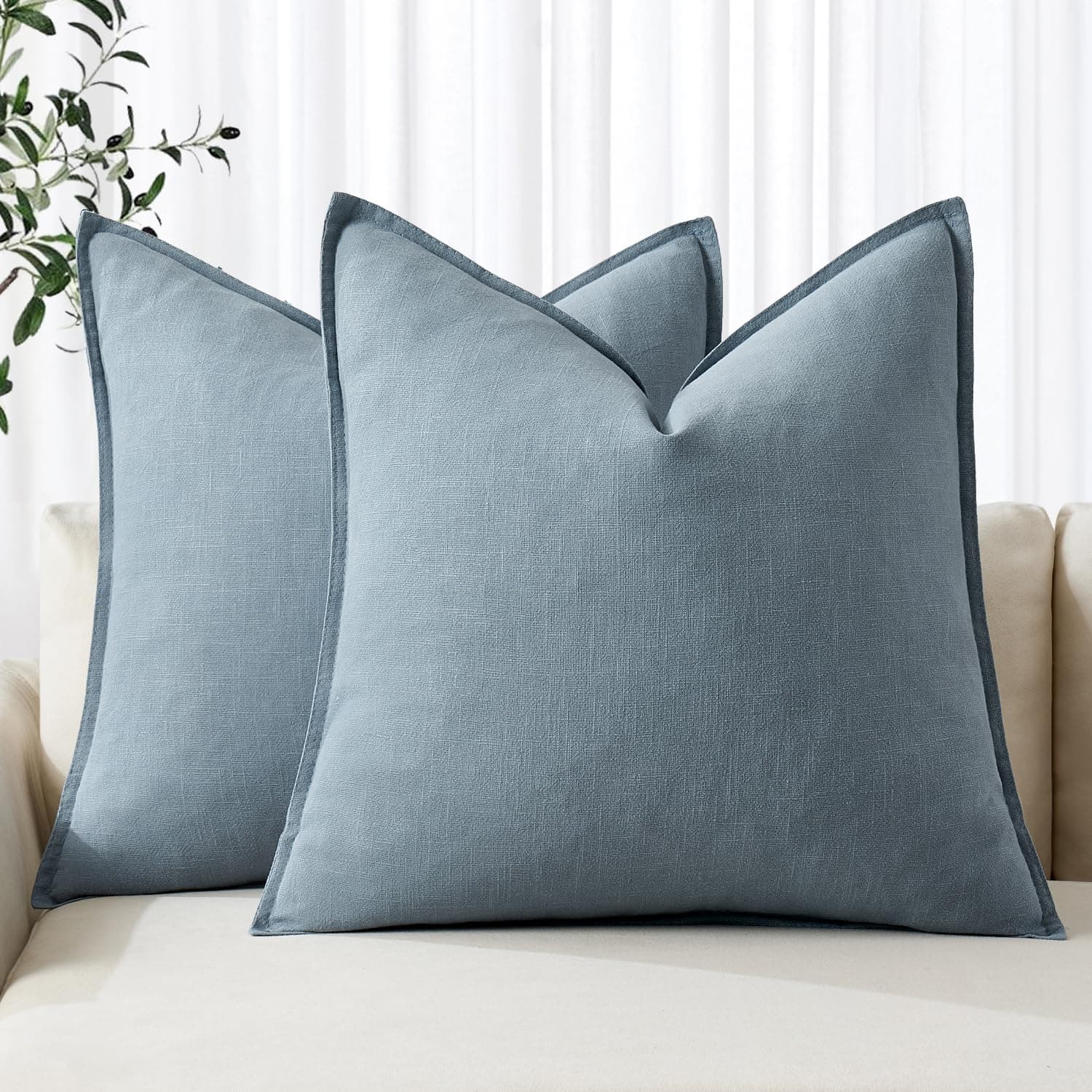 MIULEE Decorative Linen Pillow Covers 18x18 Inch Blue Grey — product image 1