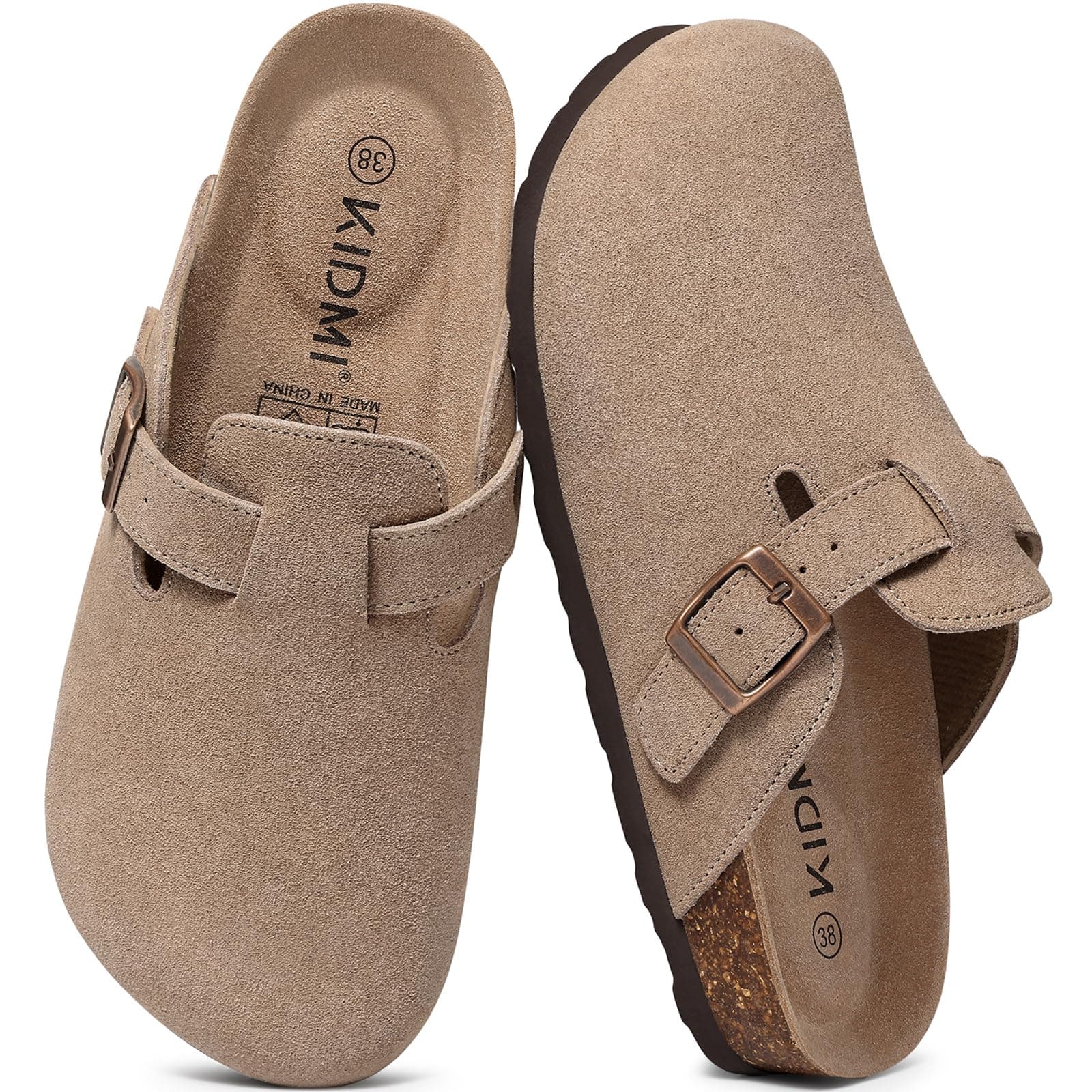 KIDMI Genuine Suede Clogs for Women Men Cork Footbed Mules Potato Shoes — product image 1
