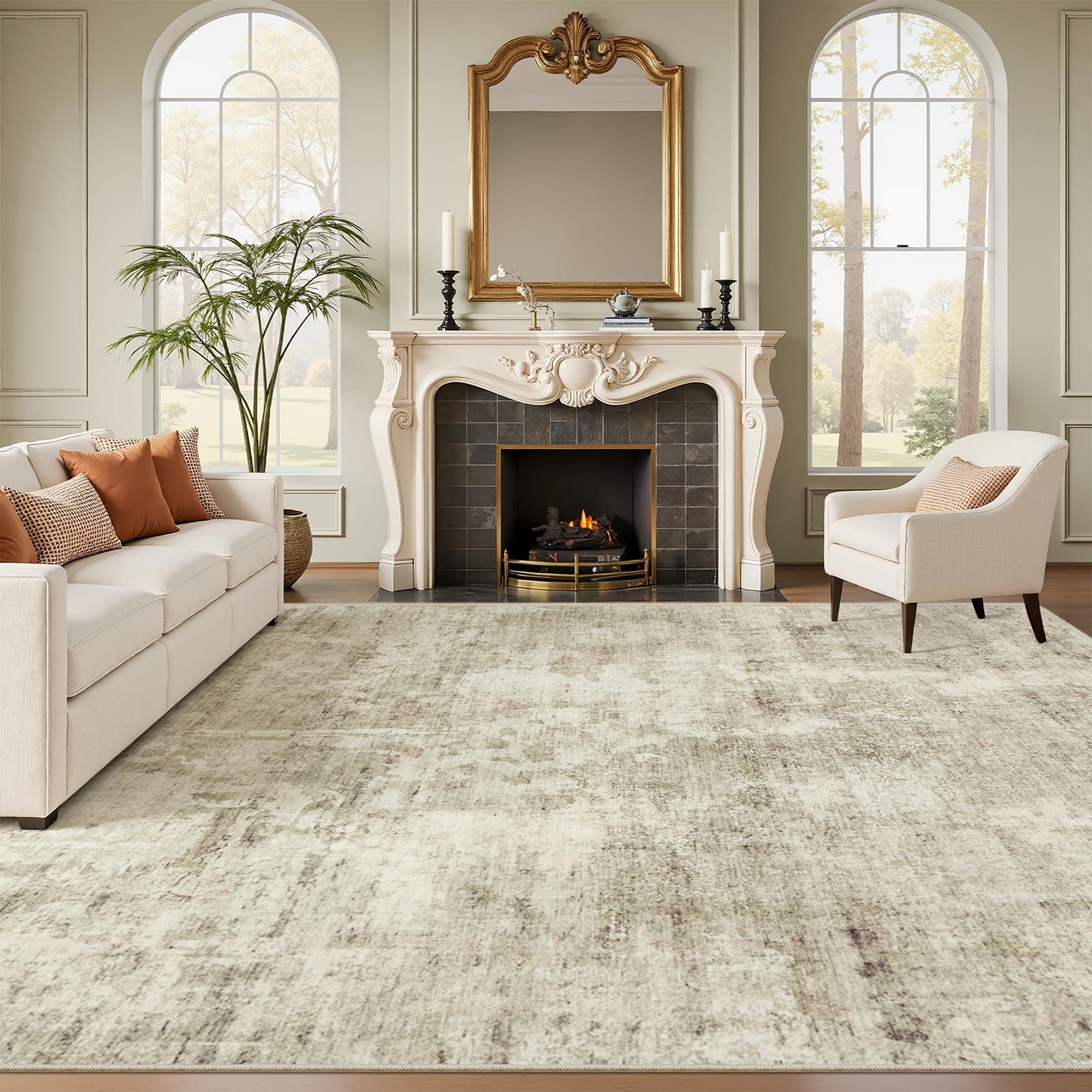 Soalmost Abstract Rug 8x12 Large Living Room Area Rugs Washable Beige/Gray — product image 1