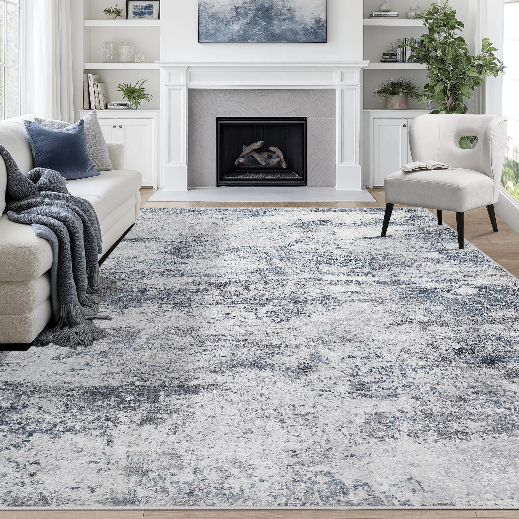 8x10 Area Rugs for Living Room Washable Bedroom Dining Room Blue Grey — product image 1