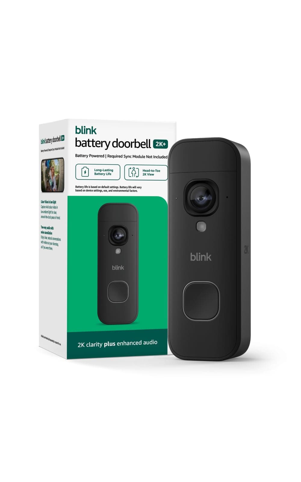 Blink Battery Doorbell 2K+ (newest model) — Wireless video doorbell, 2K resolution, enhanced audio. Required Sync Module not included – Add-On (Black) — product image 1