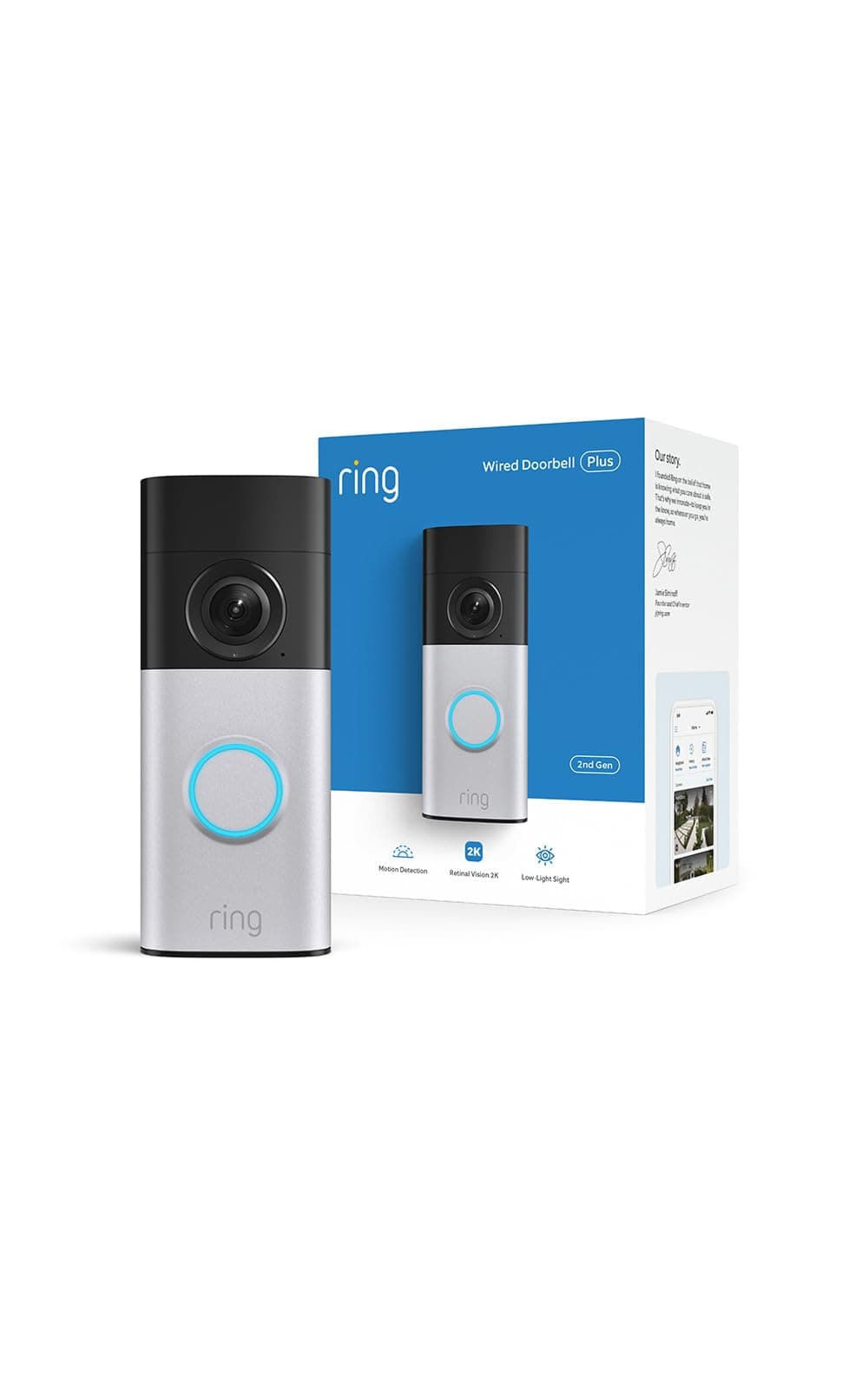 Ring Wired Doorbell 2K Plus (Newest Model) — Retinal 2K with wide-angle video, 6x Enhanced Zoom, and Night Vision, Nickel Silver — product image 1