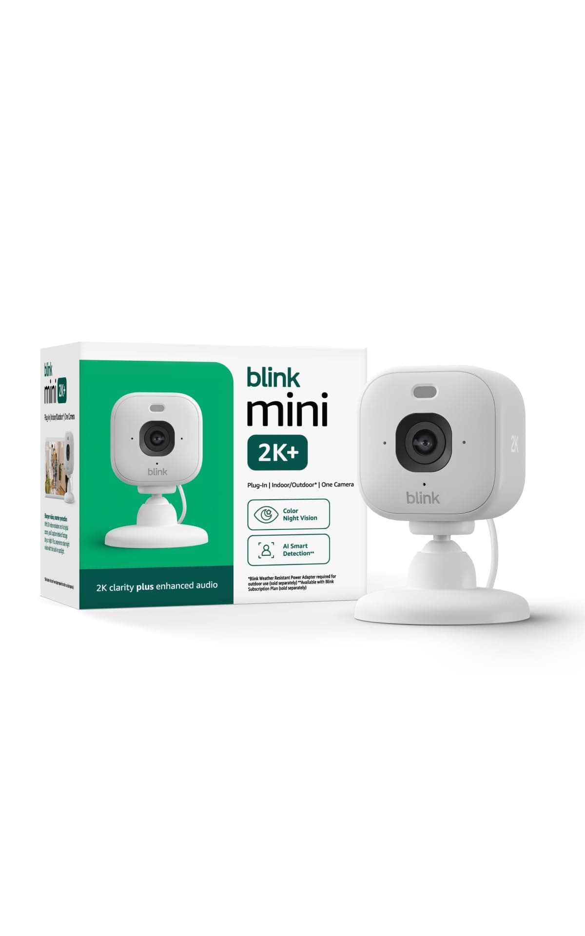 Blink Mini 2K+ (newest model) – Plug-in Home & Pet Indoor Security Camera with 2K video resolution, night vision, enhanced audio, motion detection – 1 camera (White) — product image 1
