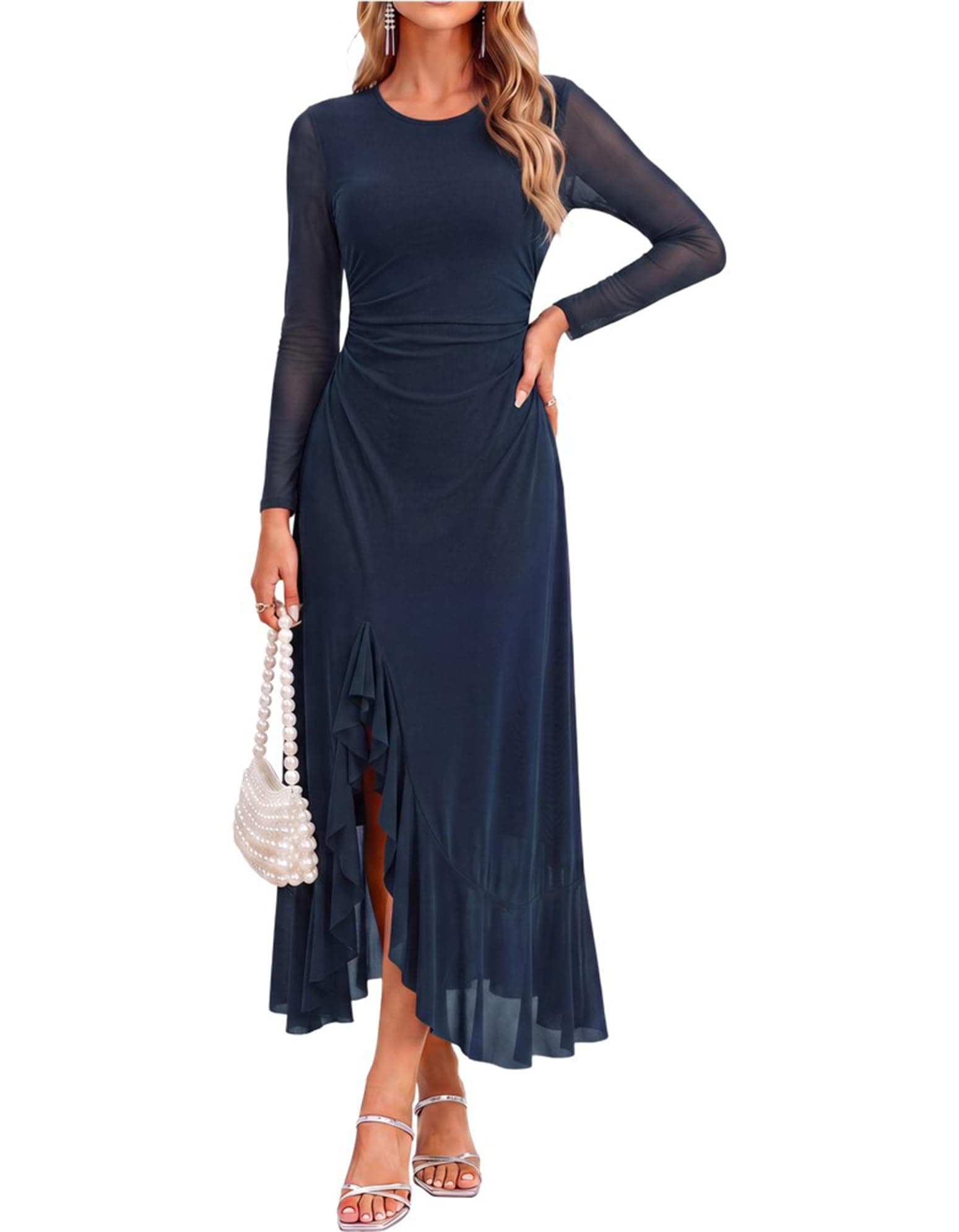 GRACE KARIN Women's Fall Wedding Guest Dress Long Sleeve Maxi Mesh Dresses — product image 1