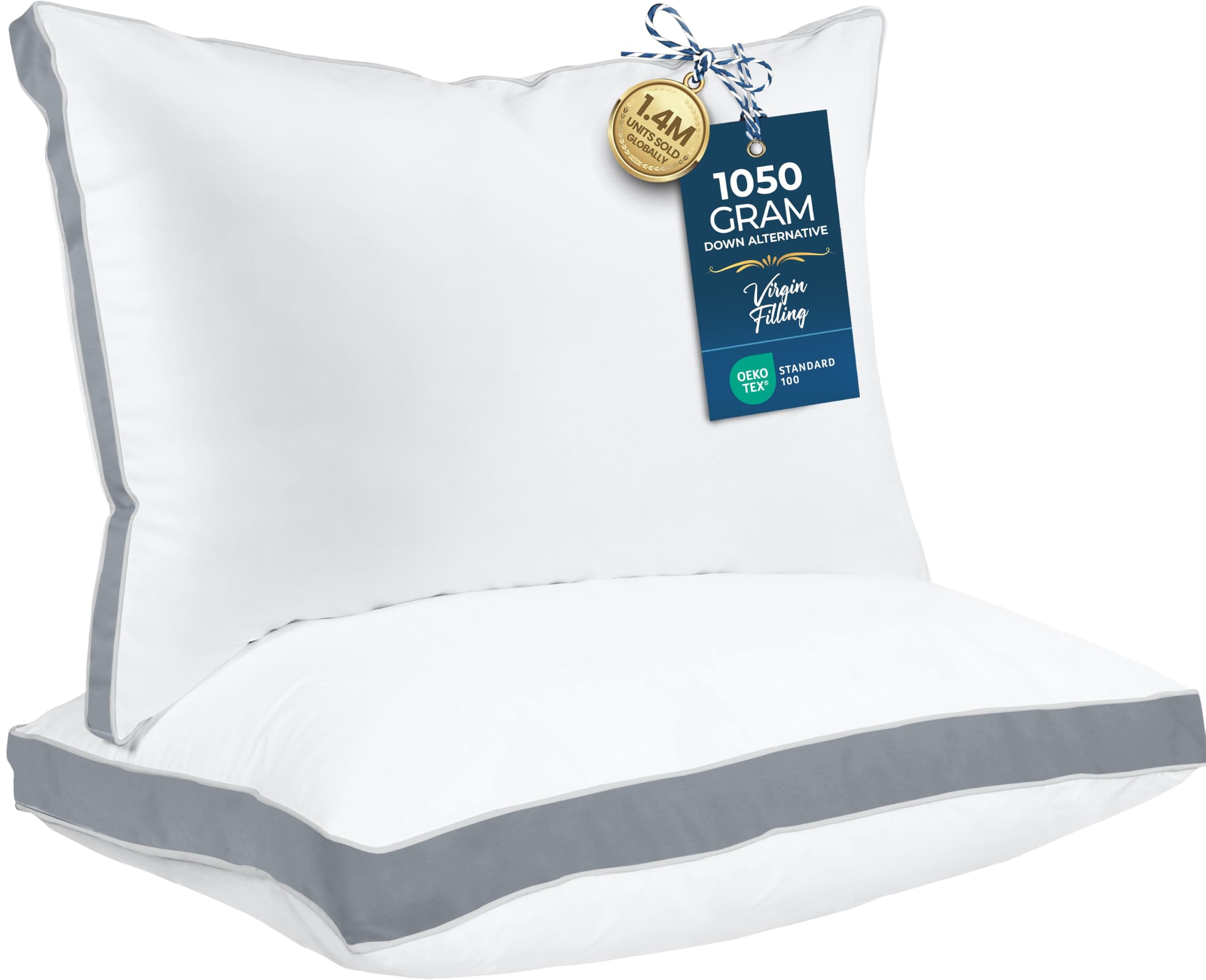 Utopia Bedding Gusset Bed Pillow, Hotel Pillows Queen Size Set of 2, Grey — product image 1